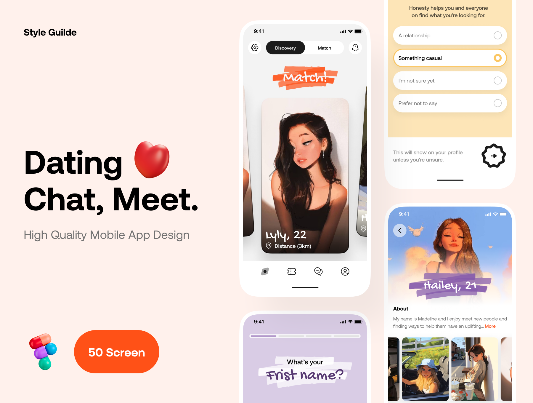 50屏简约友好在线约会在线聊天在线交友移动APP UI套件 Dating App UI Kit_img_1