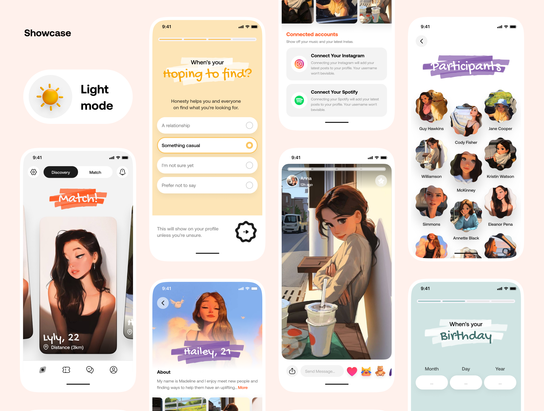 50屏简约友好在线约会在线聊天在线交友移动APP UI套件 Dating App UI Kit_img_1