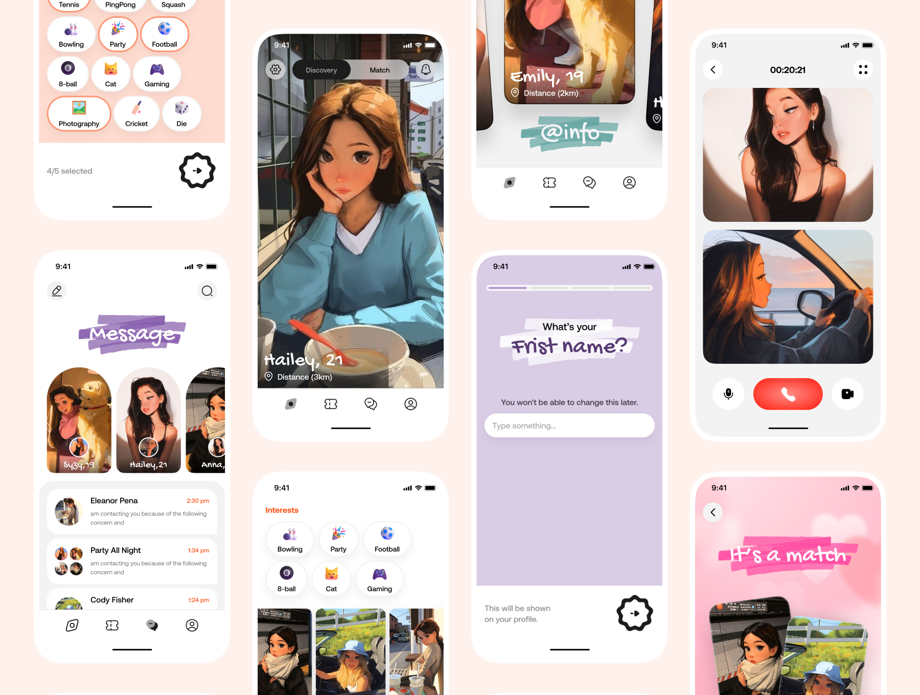 50屏简约友好在线约会在线聊天在线交友移动APP UI套件 Dating App UI Kit_img_1