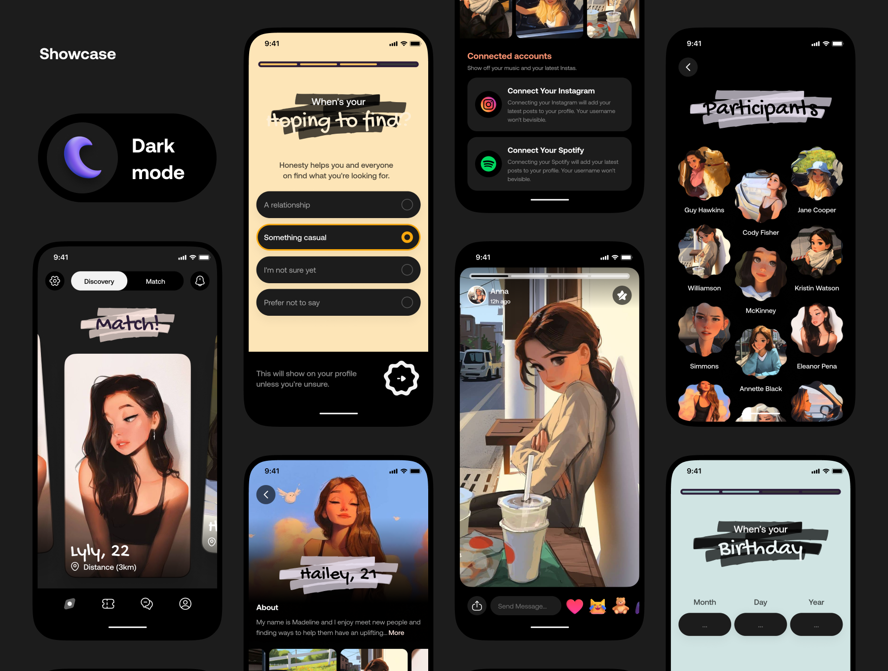 50屏简约友好在线约会在线聊天在线交友移动APP UI套件 Dating App UI Kit_img_1