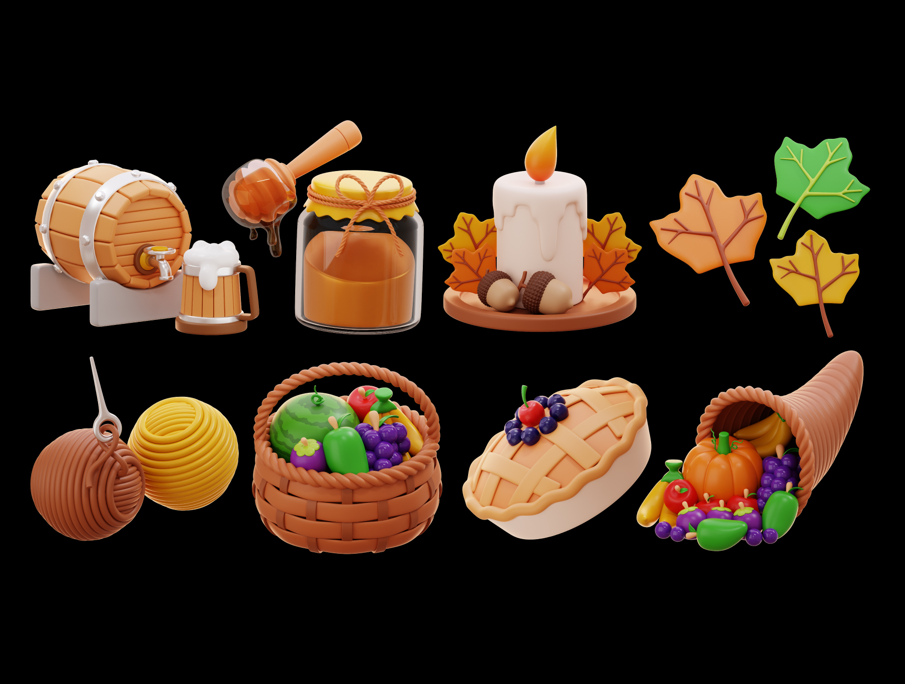 15款创意高清秋季感恩节丰收节火鸡蘑菇3D图标 Thanksgiving & Autumn 3D Illustration_img_1