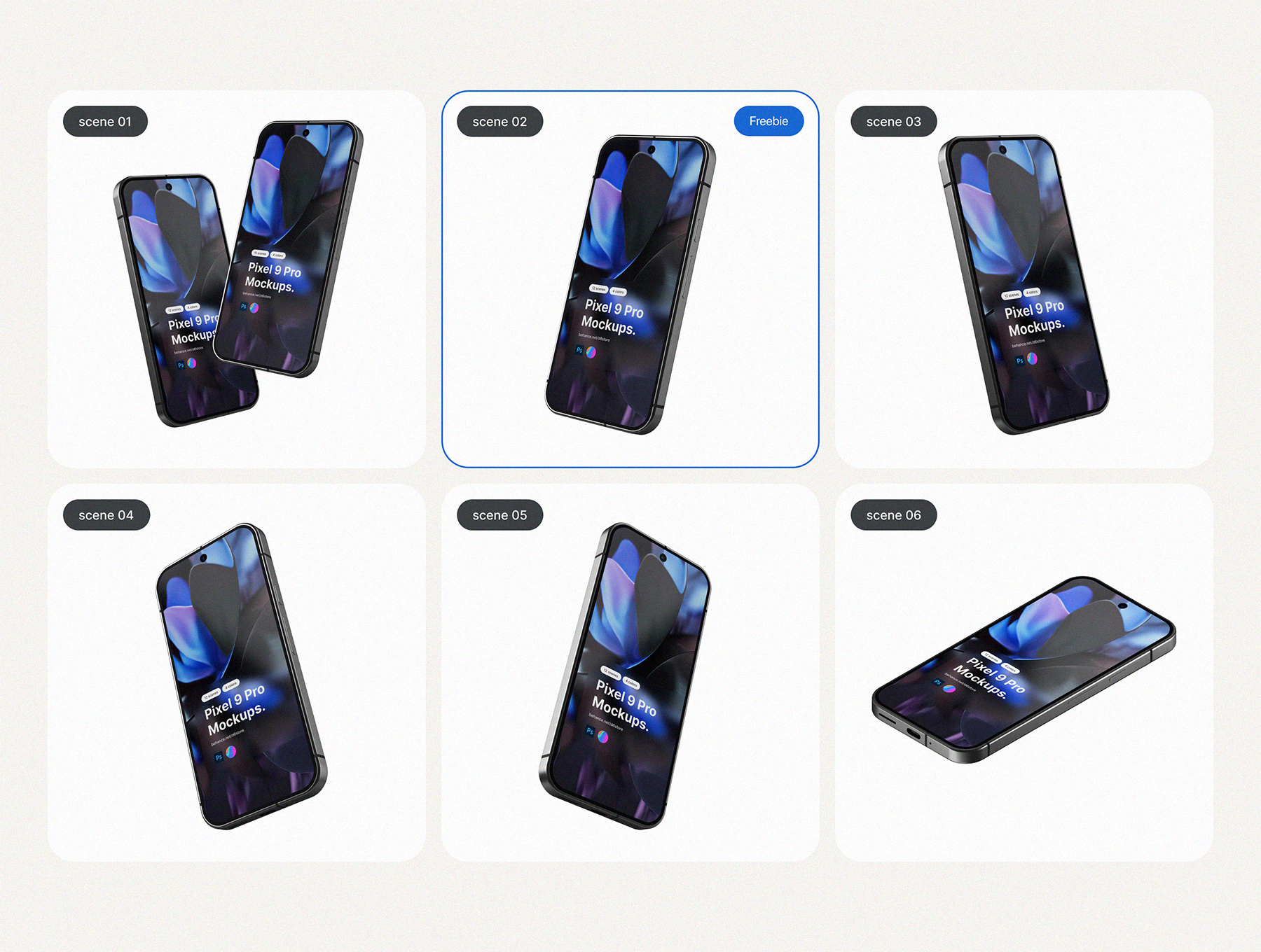 12款4色逼真多场景多角度免扣图Google Pixel 9 Pro 手机Android手机样机PSD模板 Google Pixel 9 Pro  Mockups_img_1