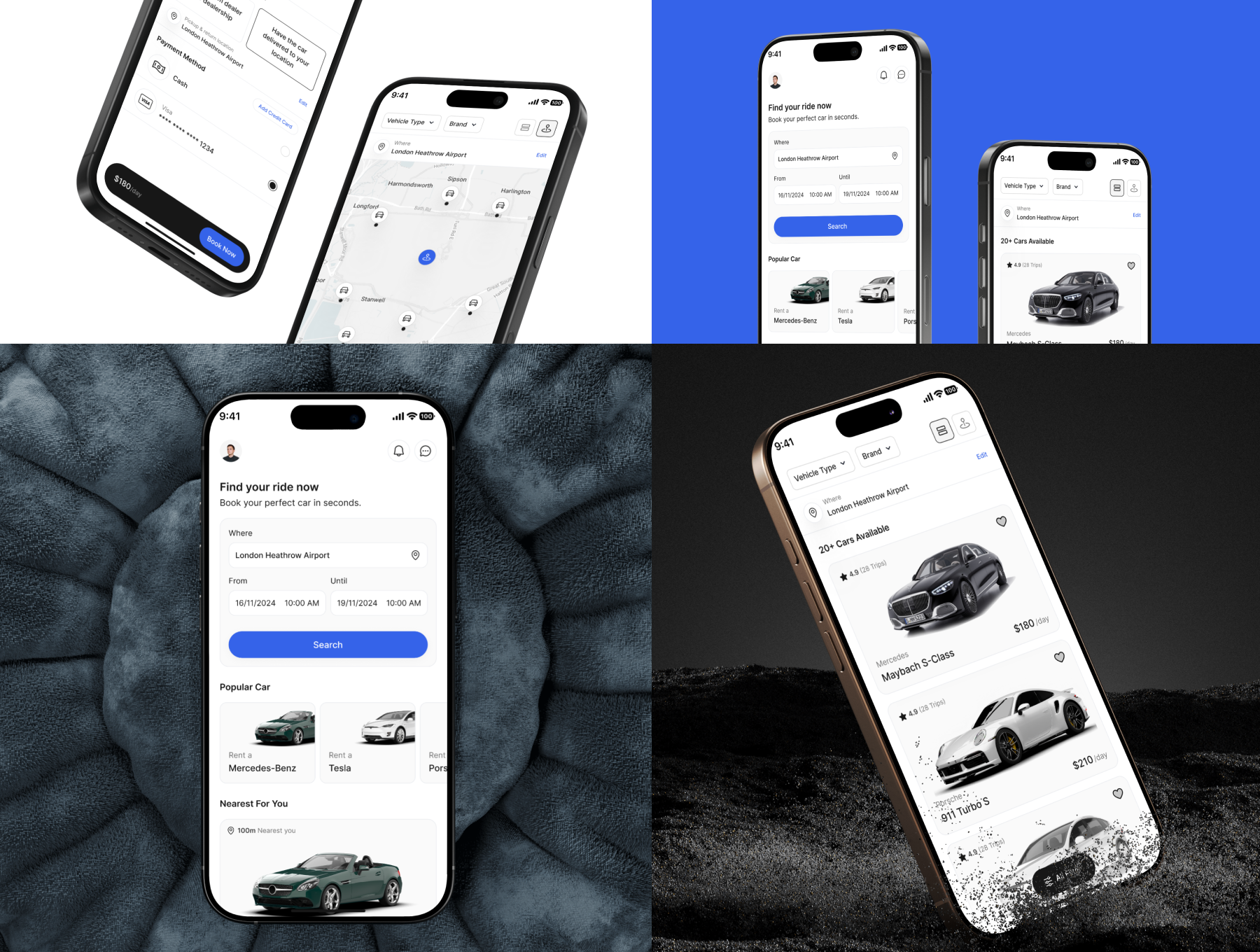 45+屏高级简约汽车租赁在线租车应用UI套件 Car Rent App UI Kit_bHkZxh