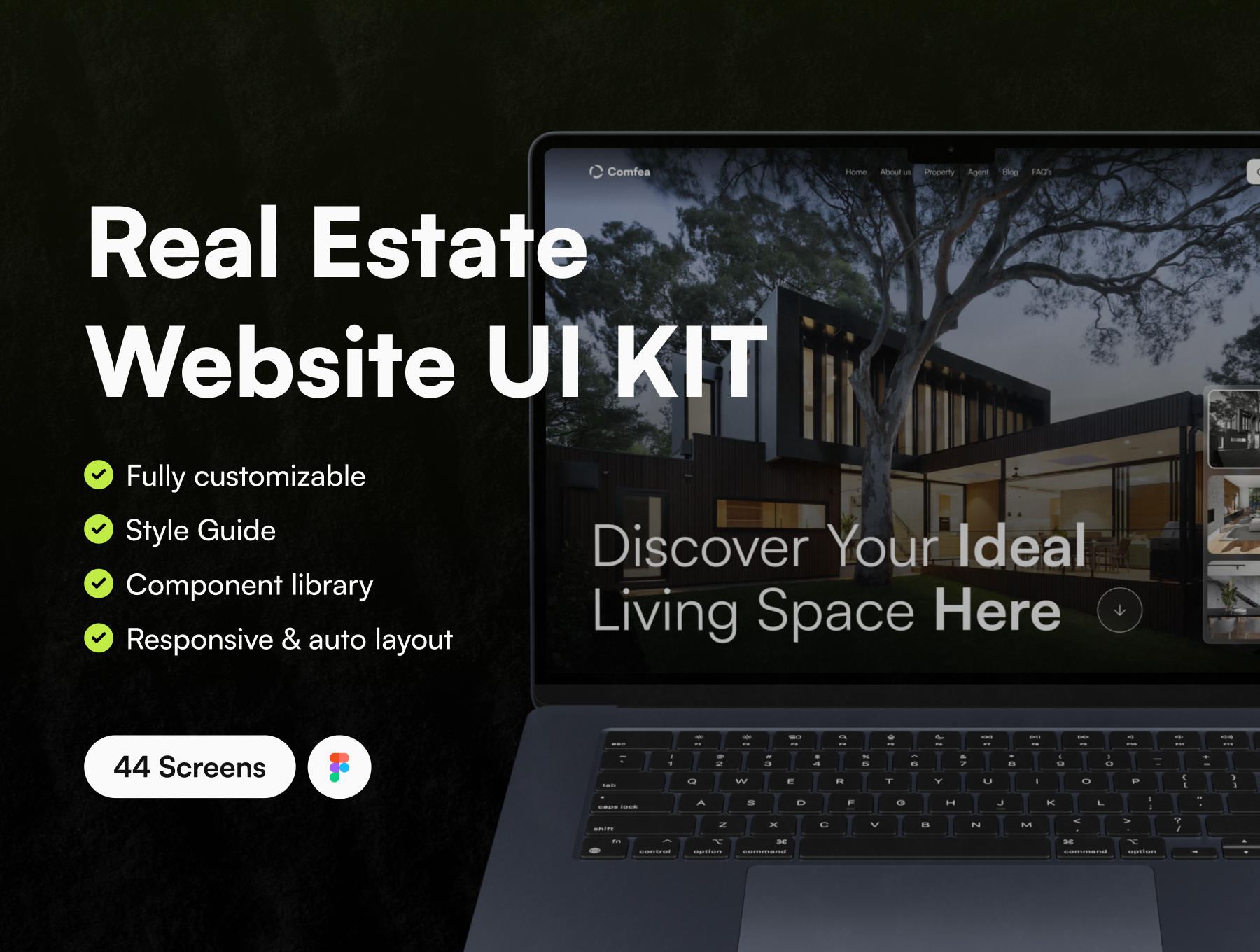 44+屏简约简洁房地产房车中介响应式网站WEB UI套件 Comfea - Real Estate Website UI Kit_img_1