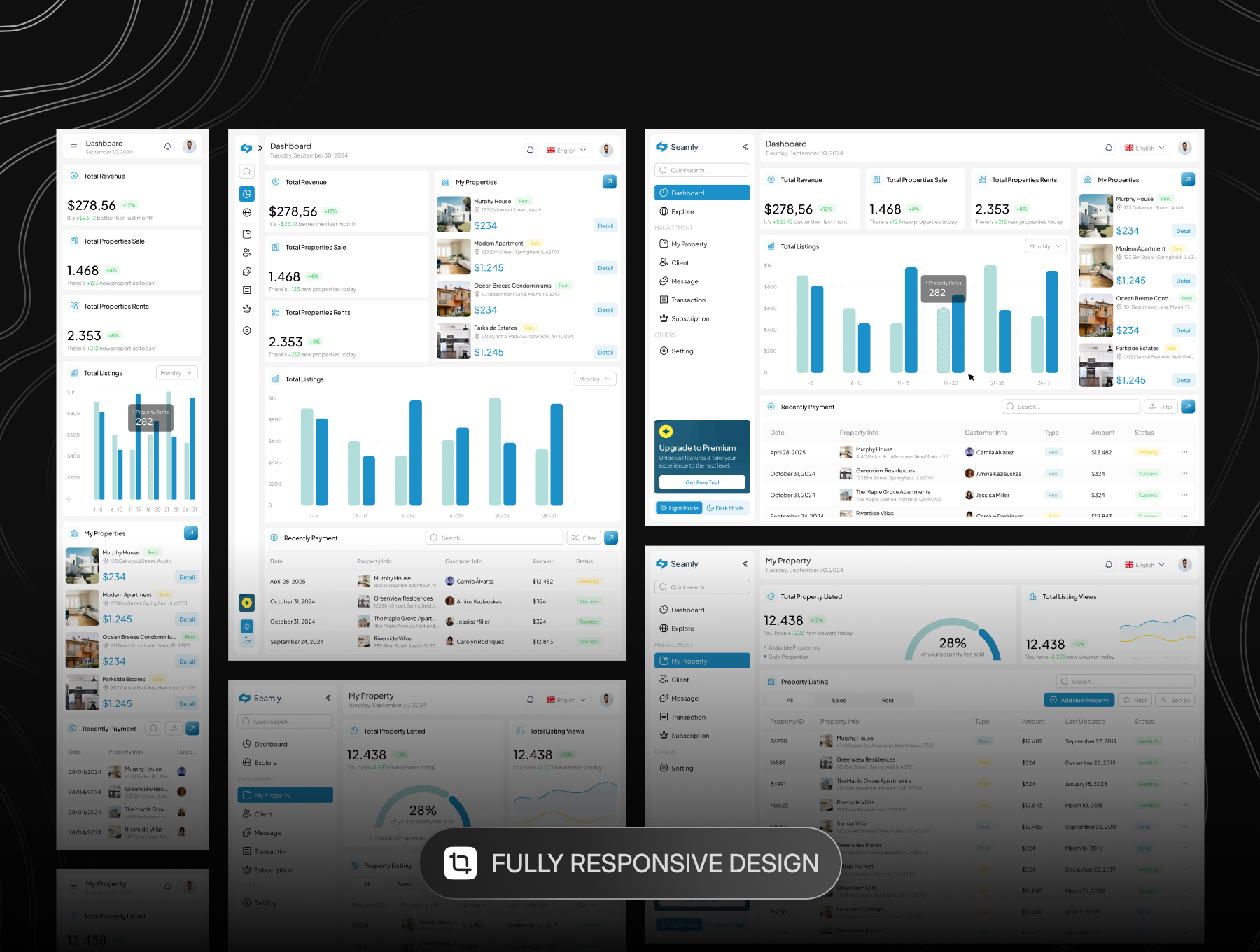 210+ 屏房地产物业地产中介代理客户关系管理后台UI WEB套件Seamly - Real Estate Dashboard UI Kit_img_1