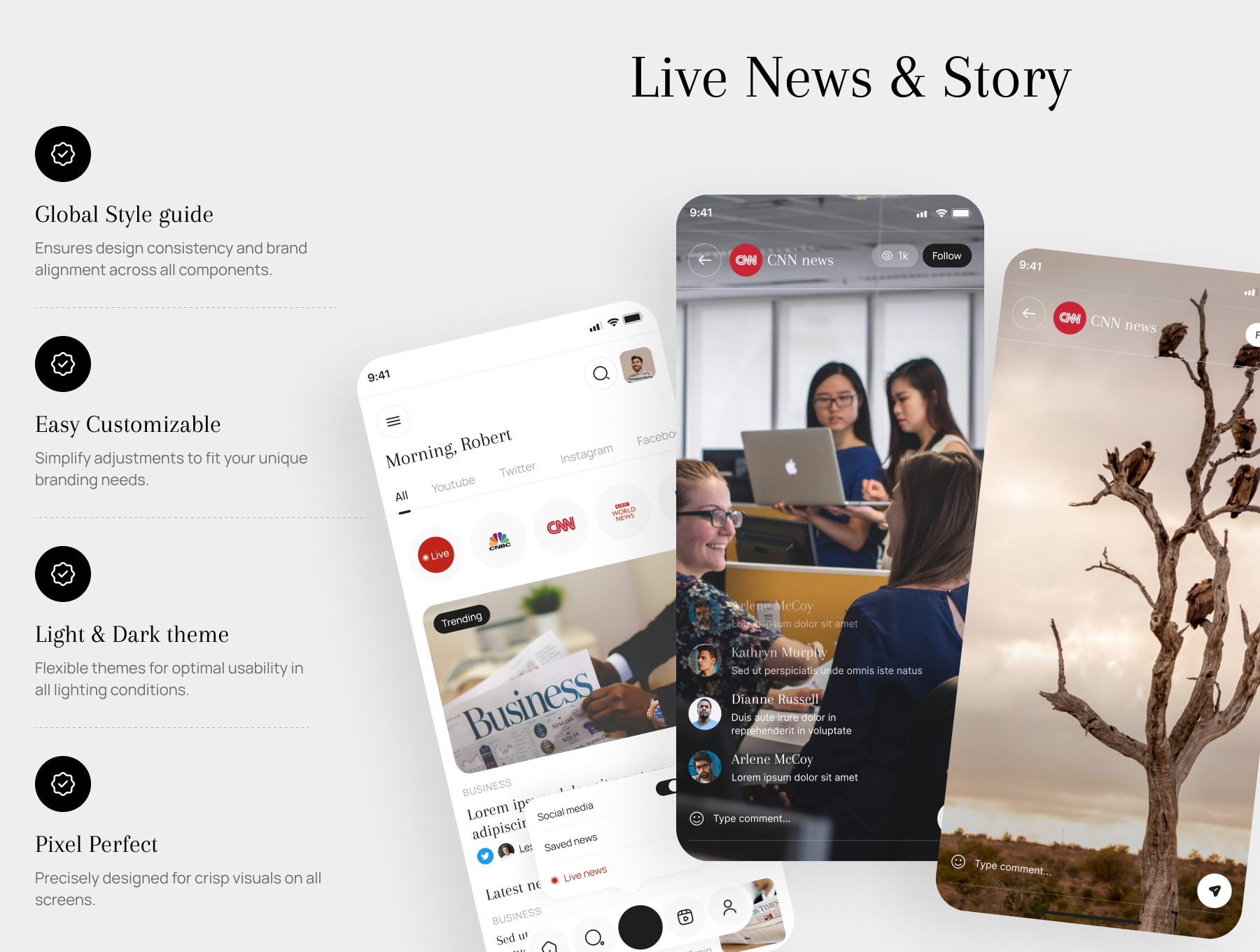 60+屏 AI驱动实时新闻社会新闻博客新闻移动应用UI套件  Gonews UI Kit: The Future of AI-Powered News Apps_img_1