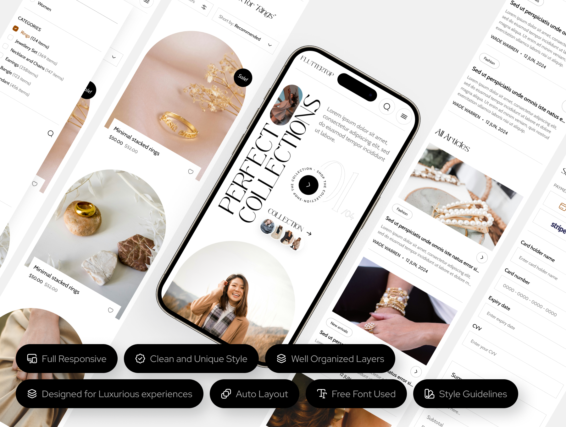 30+屏现代时尚女装饰品珠宝品牌电子商城网站独立站Web模板 Glamwear: UI Kit for Women’s Clothing & Jewelry Websites_Idiizt