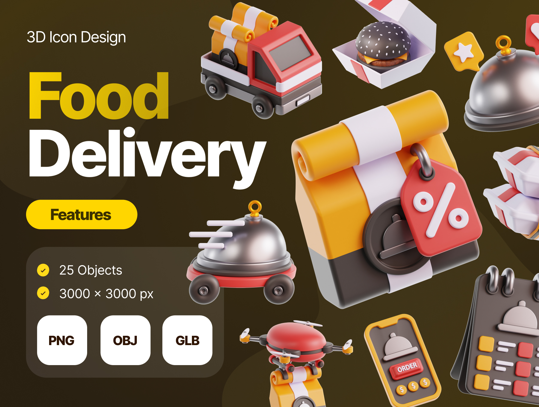 创意外卖配送食品配送汉堡包装食品包装图标与插图 3D Food Delivery Illustrations_jNS3mZ