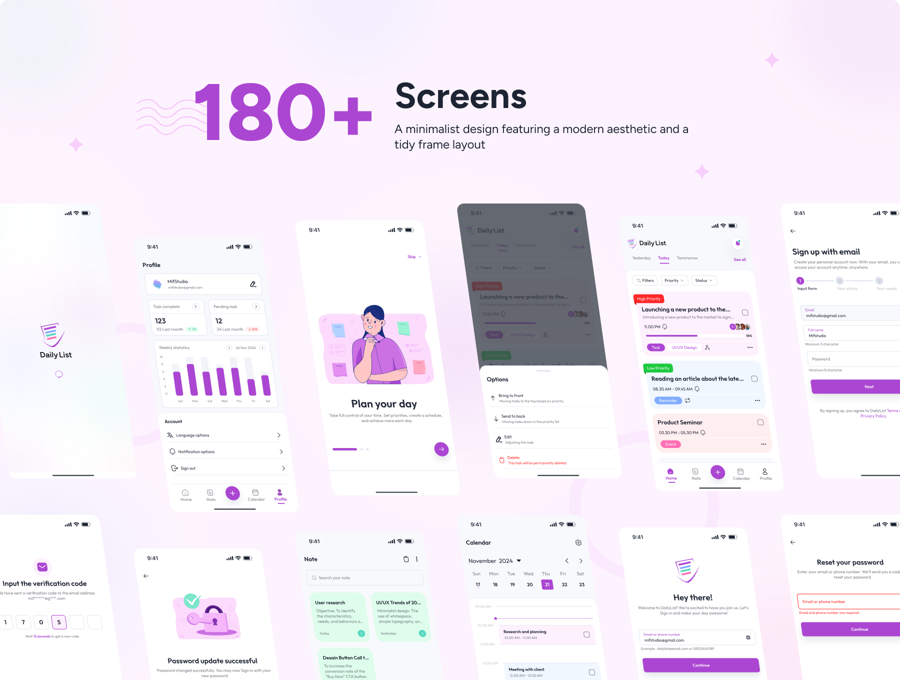 180+屏简约任务管理日程管理待办事项应用程序UI套件 DailyList - To-Do List App UI Kit_img_1