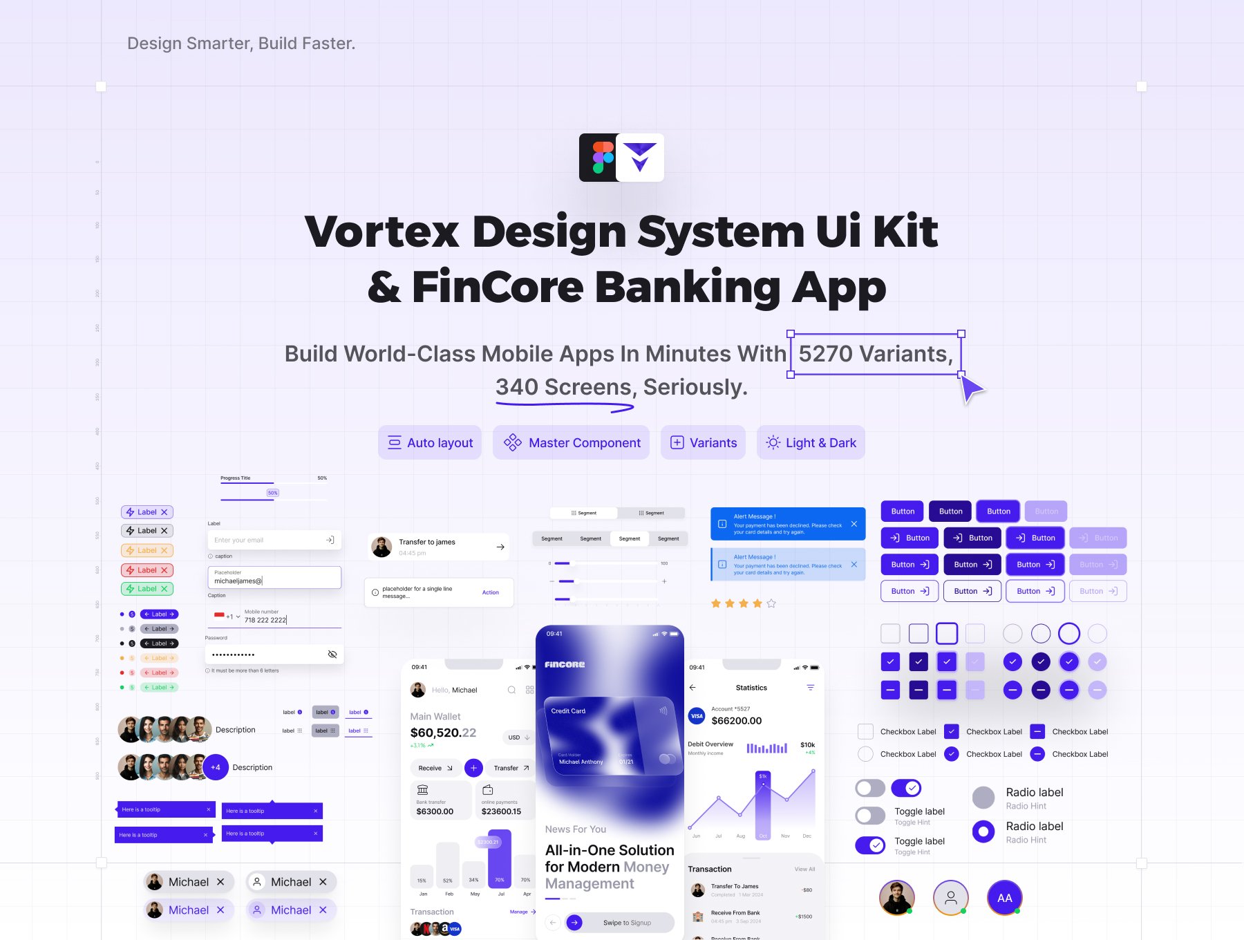 340+屏多功能多组件全球银行金融APP钱包支付相关移动应用UI套件 Vortex Design System UI Kit & FinCore Banking App_img_1