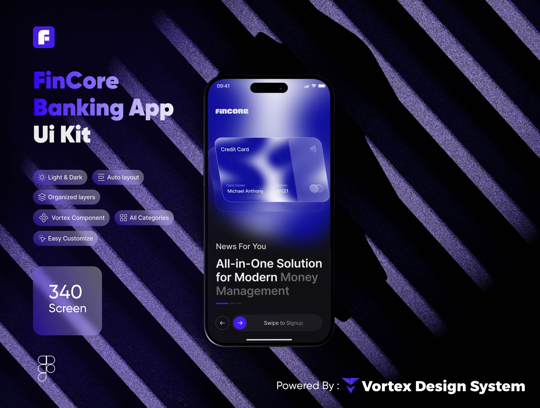 340+屏多功能多组件全球银行金融APP钱包支付相关移动应用UI套件 Vortex Design System UI Kit & FinCore Banking App_img_1