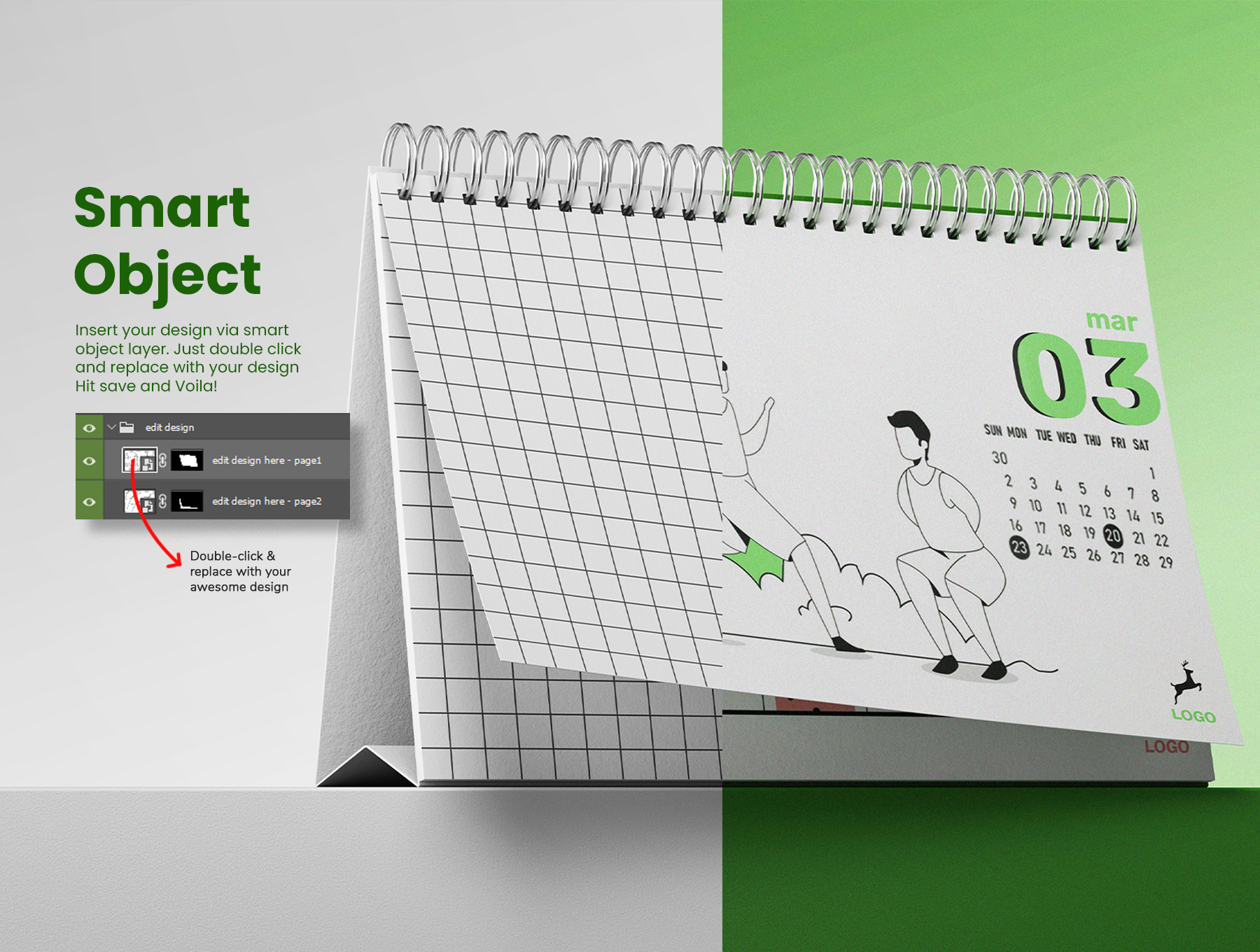 8款超逼真A5横向台历日历笔记本样机模型 A5 Landscape Desk Calendar PSD Mockup Set_gcbnQw