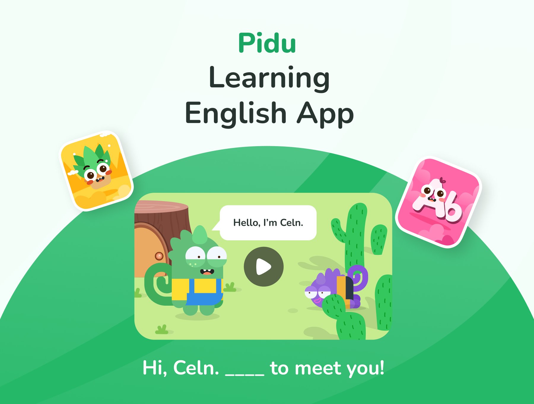 50+屏卡通友好简洁英语在线学习英语课程学习应用程序UI套件 Pidu - Learning English App UI Kit_ZCOm9b