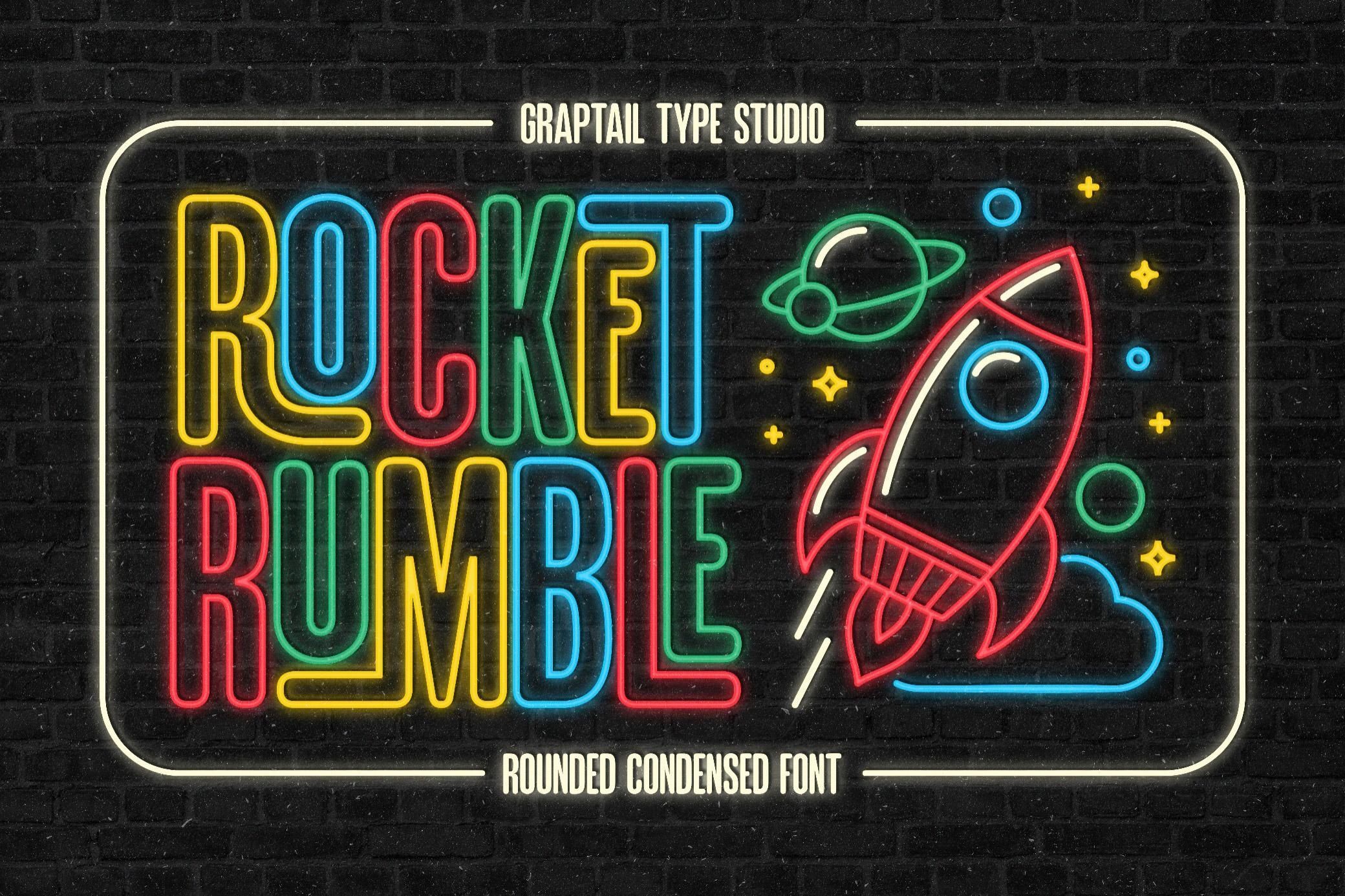 复古压缩扁平圆润霓虹海报广告装饰字体 GTS Rocket Rumble — Retro Condensed Font_img_1