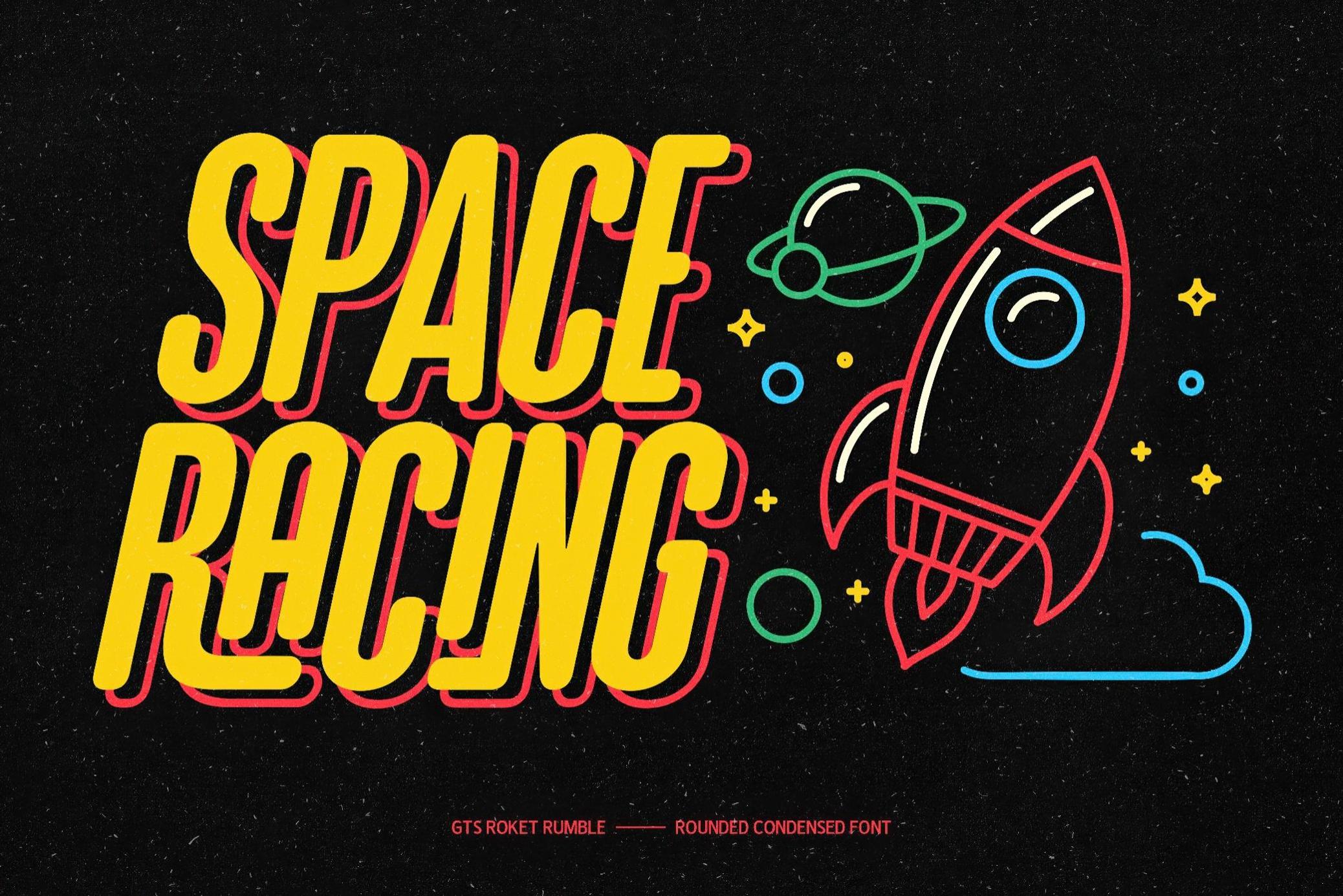 复古压缩扁平圆润霓虹海报广告装饰字体 GTS Rocket Rumble — Retro Condensed Font_img_1