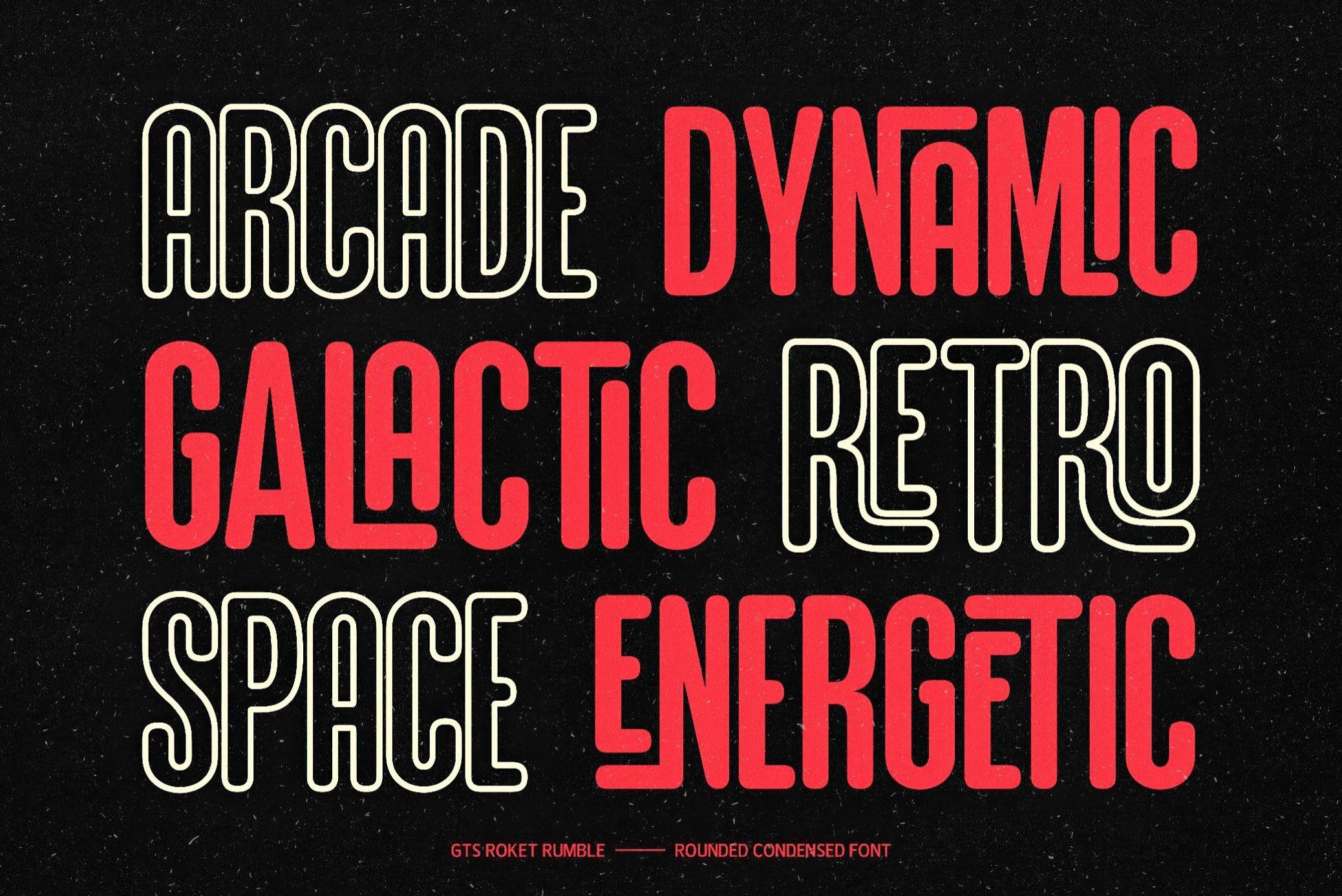 复古压缩扁平圆润霓虹海报广告装饰字体 GTS Rocket Rumble — Retro Condensed Font_img_1