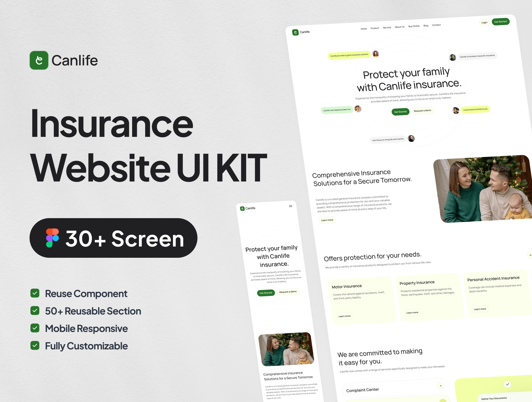 30+屏保险平台保险经纪人保险行业响应式网站UI套件 Canlife - Insurance Website UI Kit_vw94GE