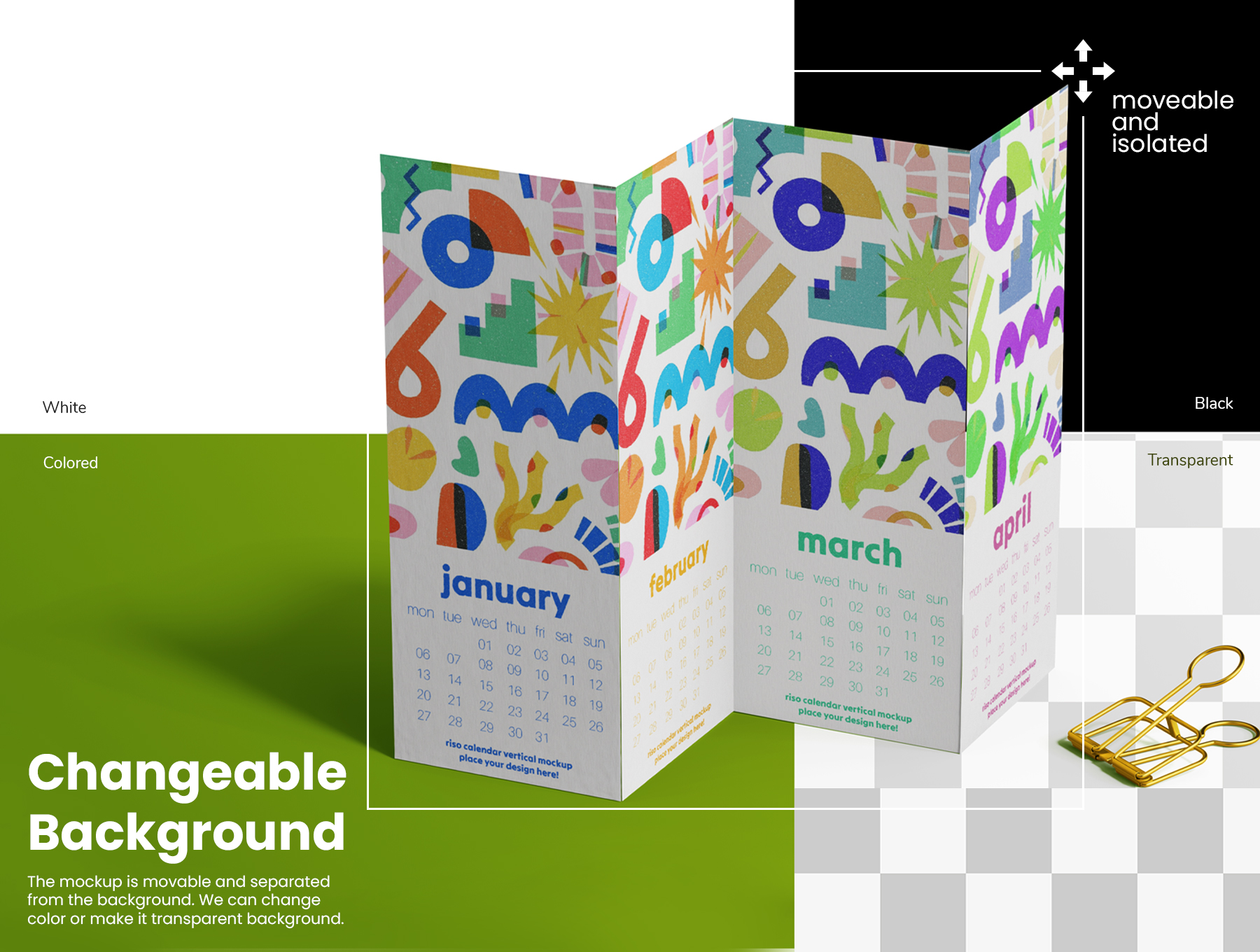 12款现代逼真日历多角度台历挂历PSD样机 Risograph Print Paper Calendar PSD Mockup Set_cRRnHA