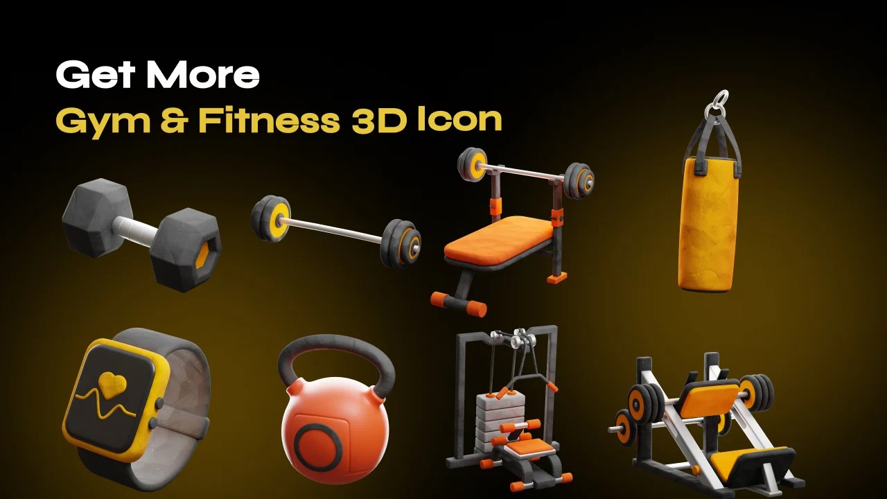 20款健身房锻炼器材运动器械3D图标 Gym and Fitness 3D Icon pack_vS39fL