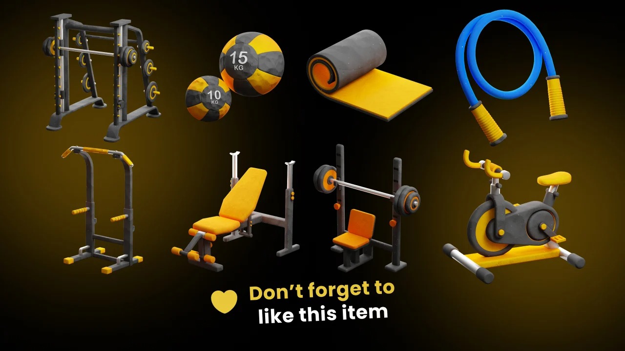 20款健身房锻炼器材运动器械3D图标 Gym and Fitness 3D Icon pack_b8XoHC