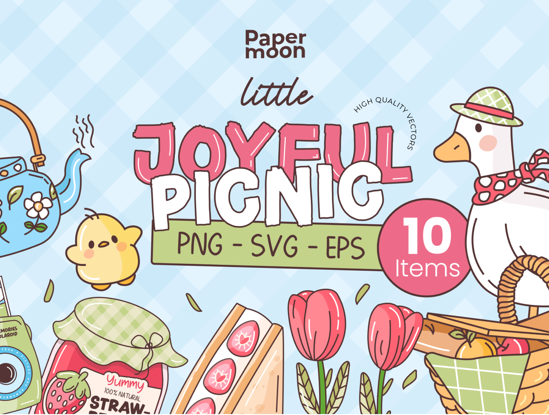 10个卡通可爱野餐三明治花朵食品免扣图插图素材 Joyful Picnic 10 Illustration Set_26040s