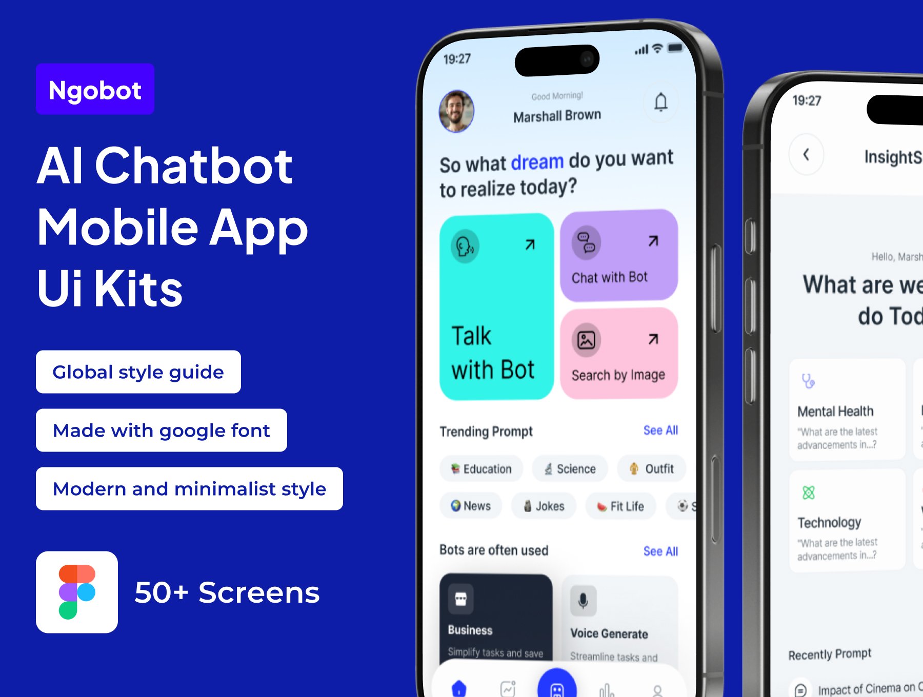 50+屏AI聊天机器人人工智能文生图移动应用UI界面 Ngobot - AI Chatbot Premium UI KIts App_img_1