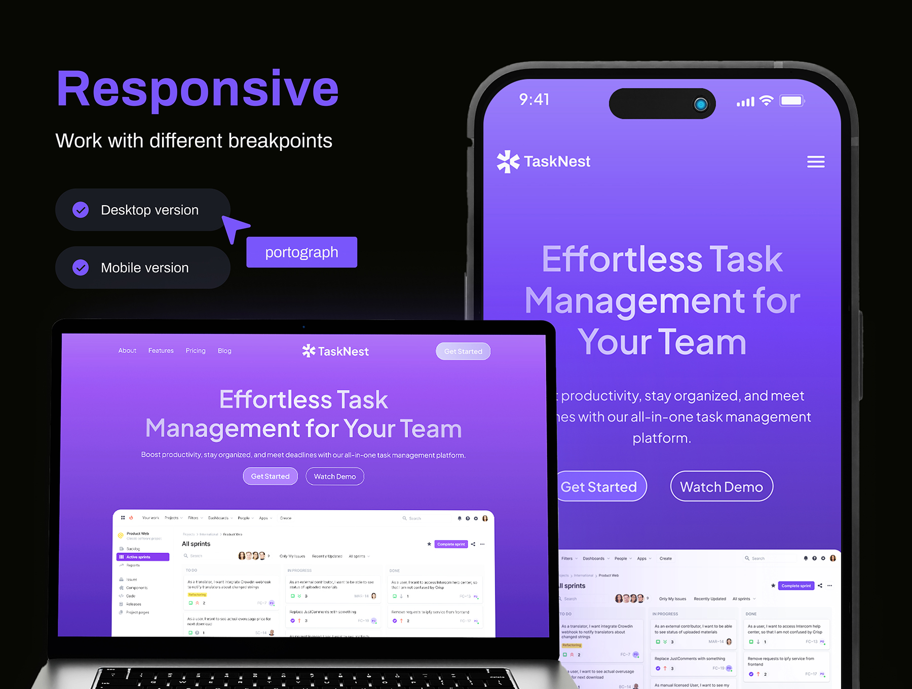 现代简约科技蓝任务管理APP日程管理应用落地页官网模板 TaskNest - Task Management Landing Page_PBCAKr