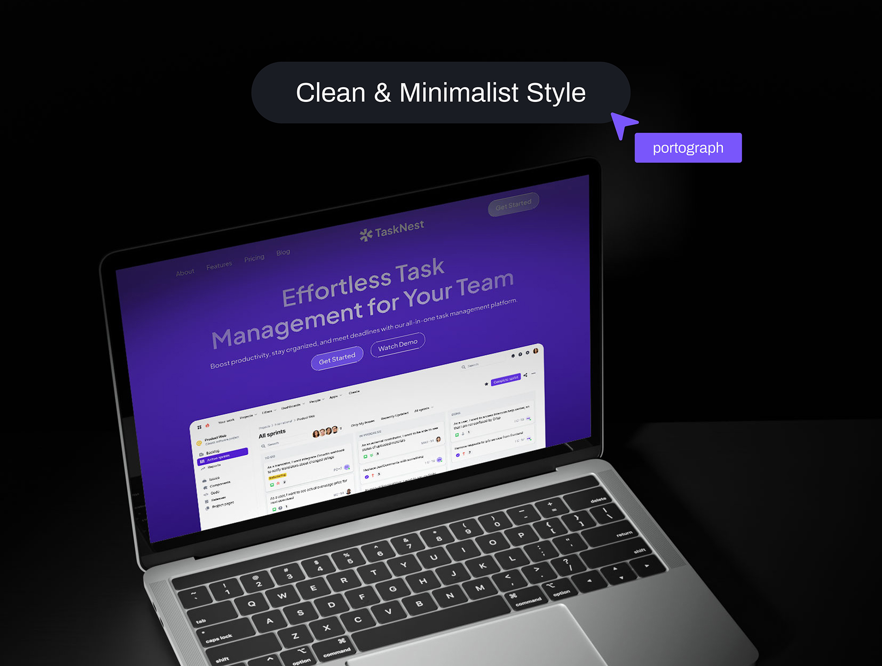 现代简约科技蓝任务管理APP日程管理应用落地页官网模板 TaskNest - Task Management Landing Page_Wi7EF6