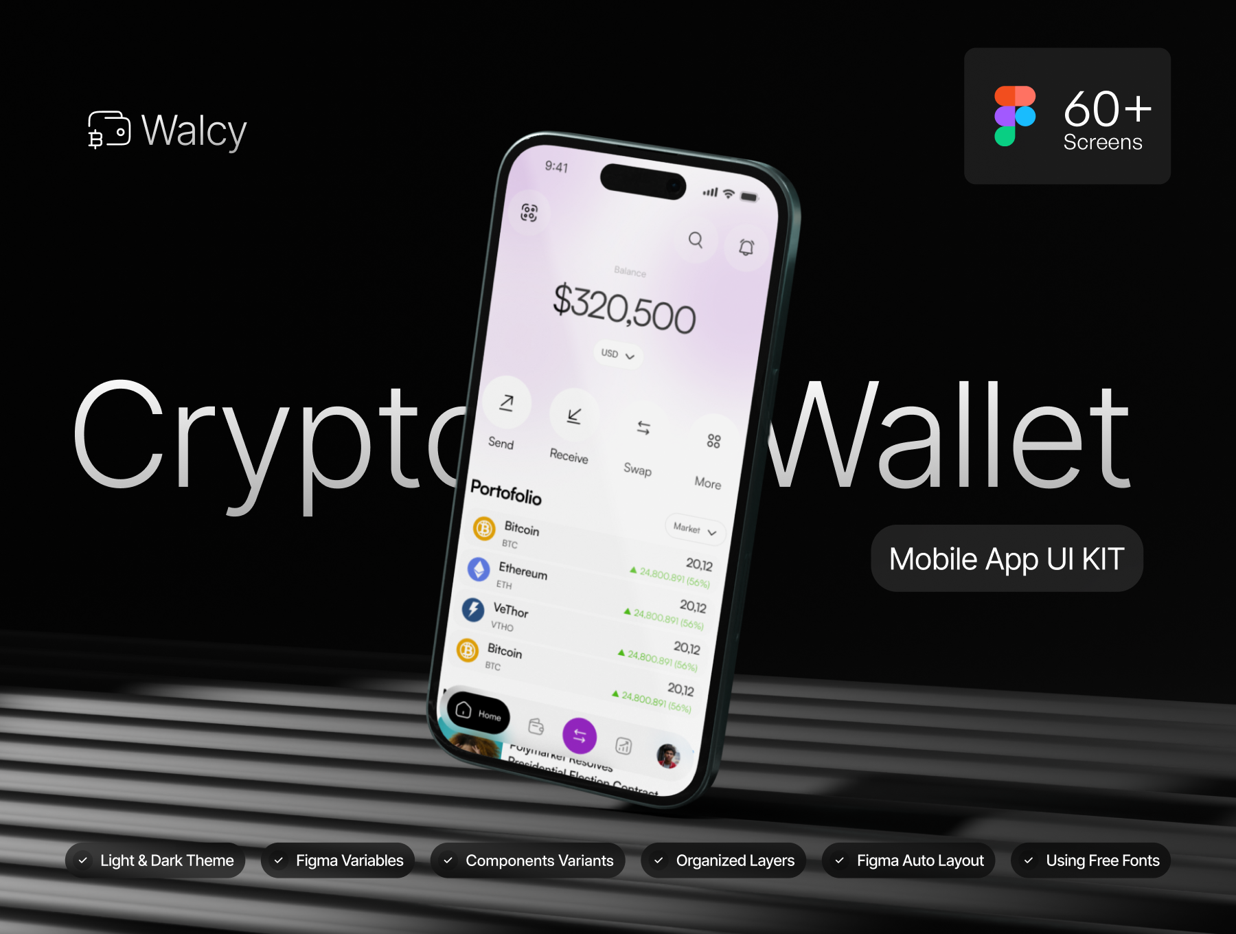 60+屏加密货币区块链钱包应用程序UI套件 Walcy - Crypto Wallet Mobile UI KIT_9nDj5f