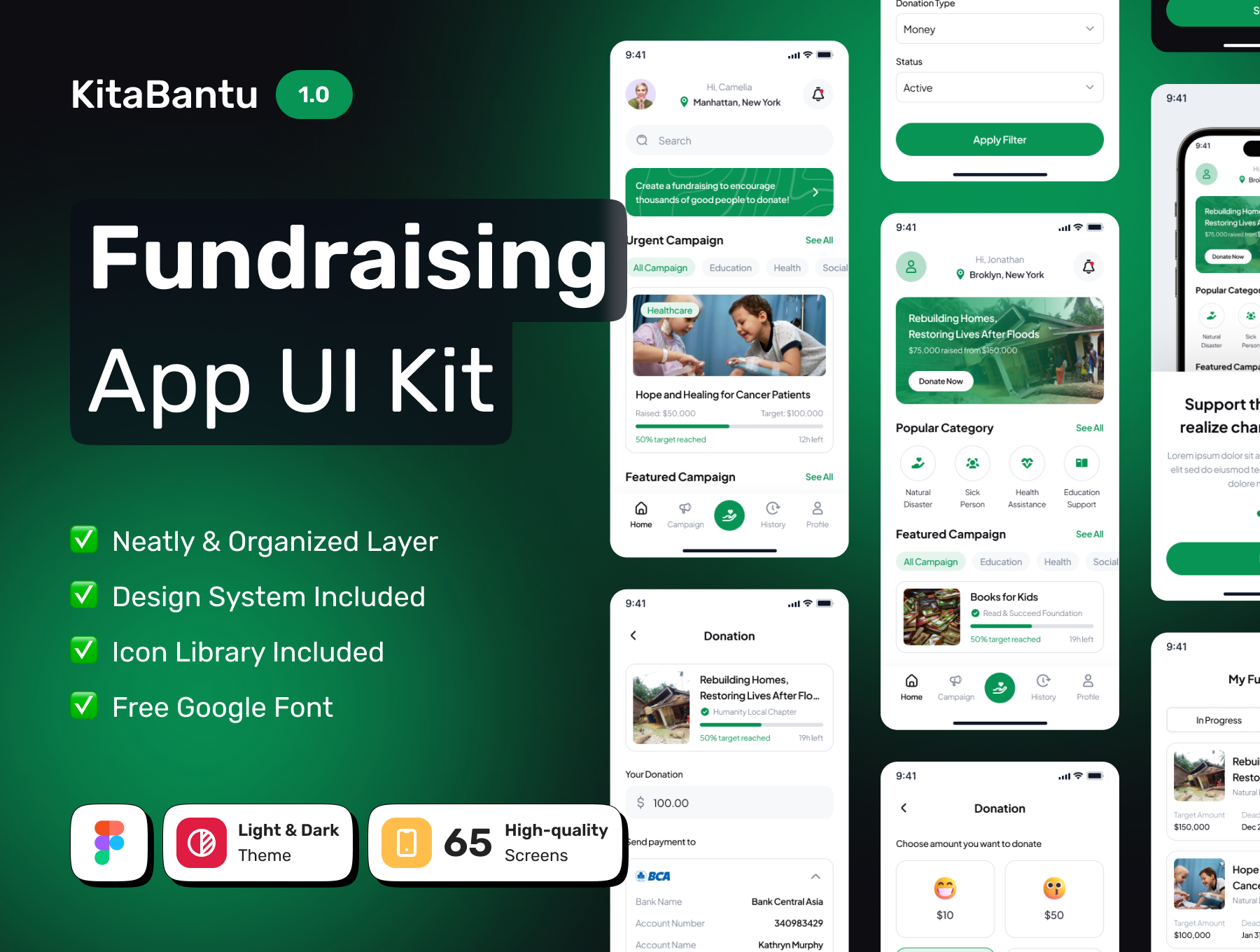 65+屏简约在线众筹项目医疗互助爱心援助APP界面 KitaBantu - Donation, Charity, & Fundraising Mobile App UI Kit_ztOKmR