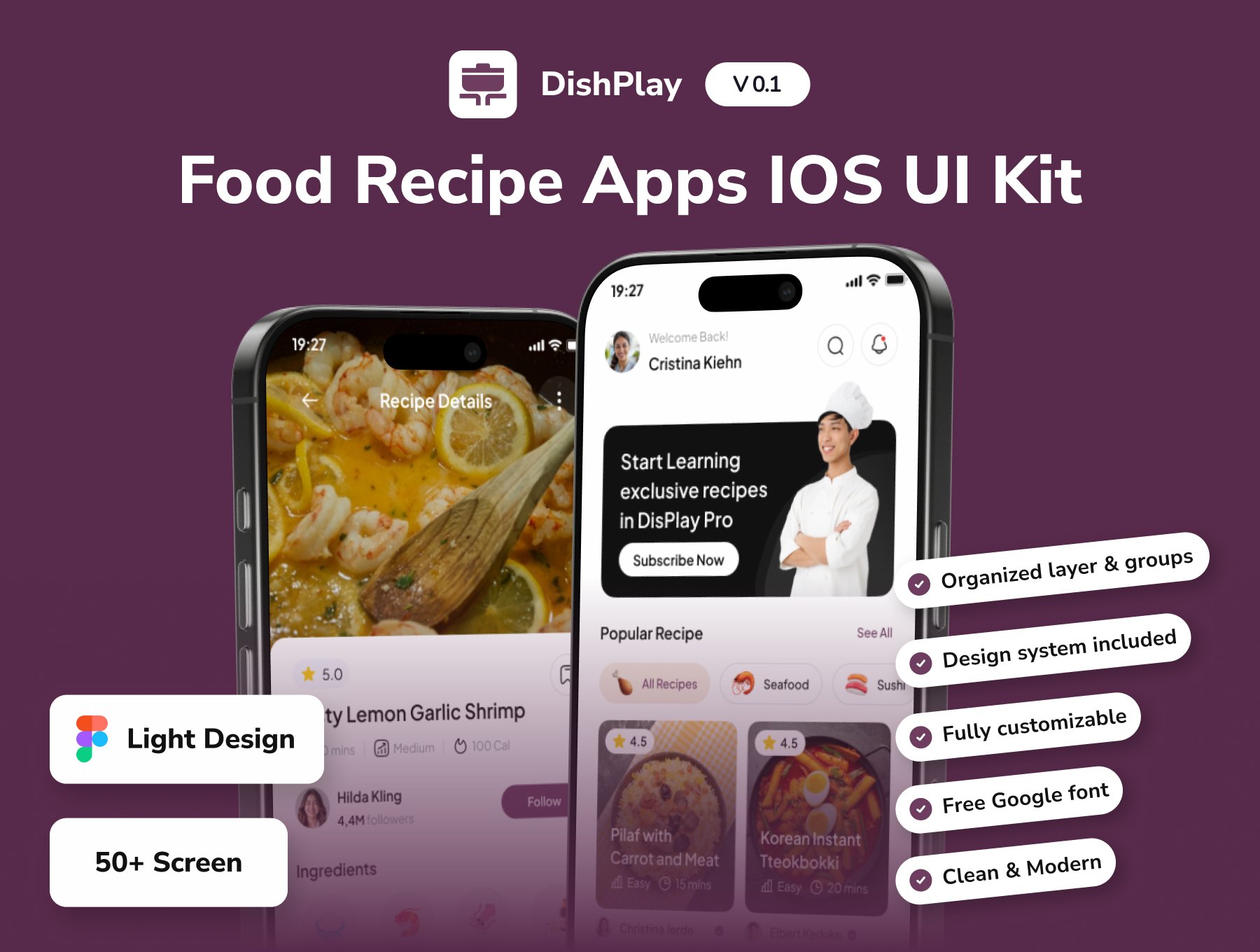 50+屏高级美食食谱菜谱做菜厨师应用UI套件 DishPlay - Food Recipe Mobile App UI Kit_img_1