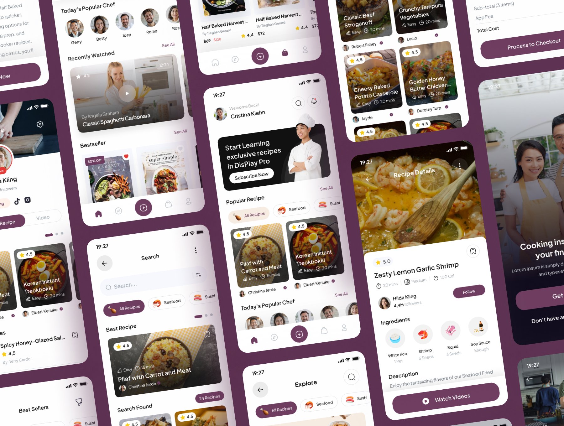 50+屏高级美食食谱菜谱做菜厨师应用UI套件 DishPlay - Food Recipe Mobile App UI Kit_img_1