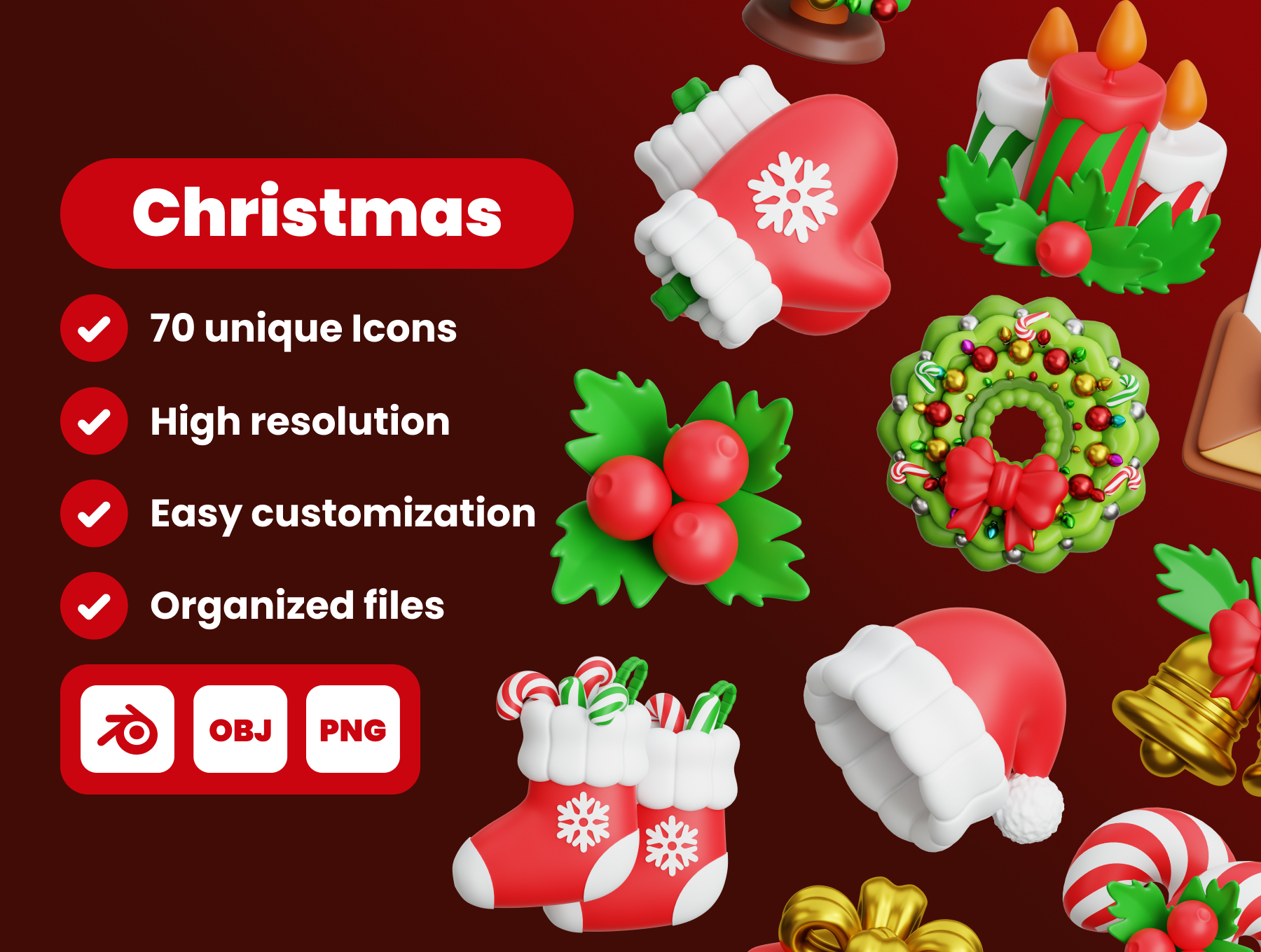 70个圣诞节圣诞老人图标素材包 Christmas Eve 3D Illustration Pack_2O3S0u