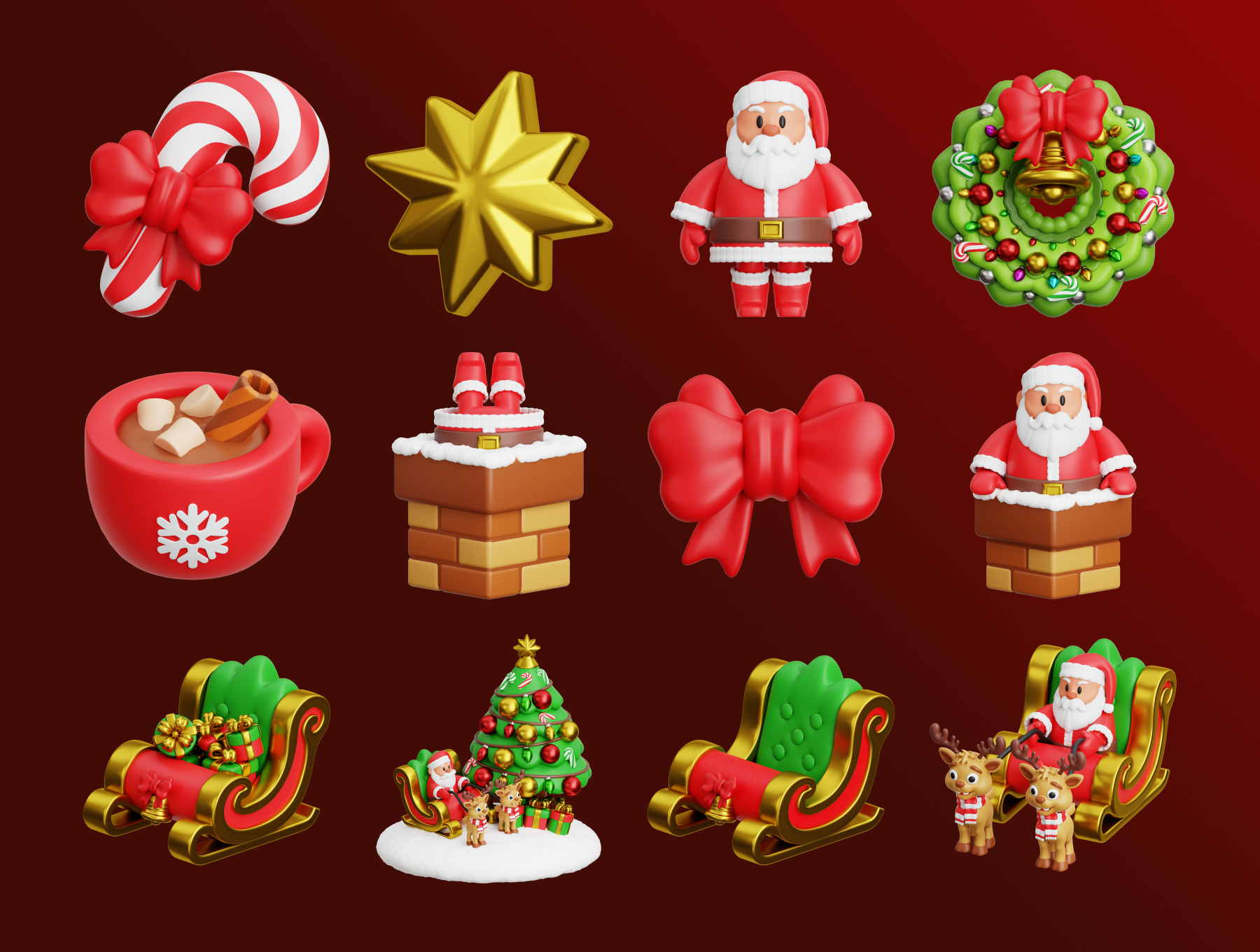 70个圣诞节圣诞老人图标素材包 Christmas Eve 3D Illustration Pack_Tjujla