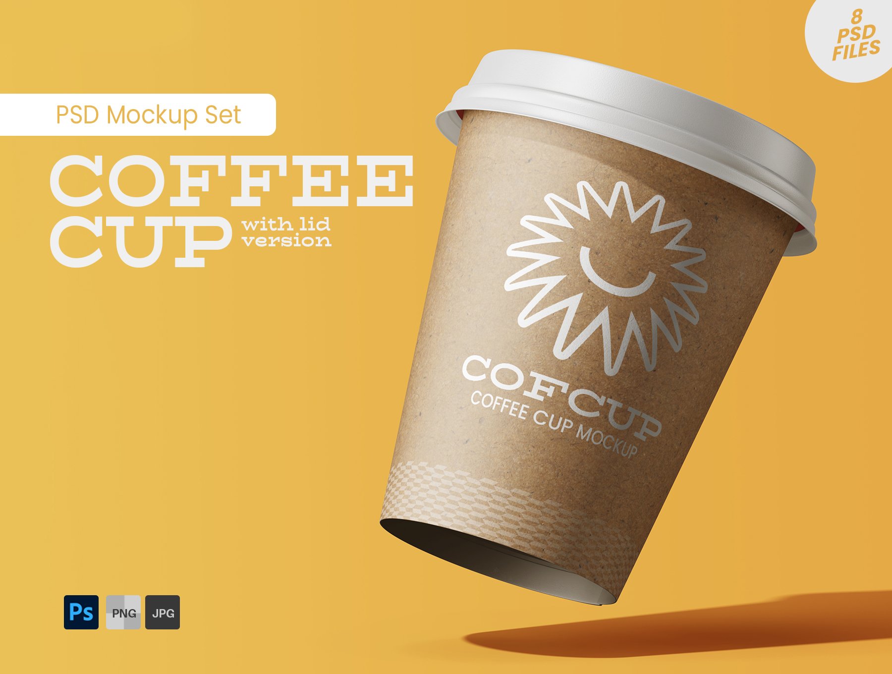 8款逼真纸咖啡纸杯塑料杯饮料杯PSD样机模型 Paper Drink Coffee Cup PSD Mockup Set_img_1