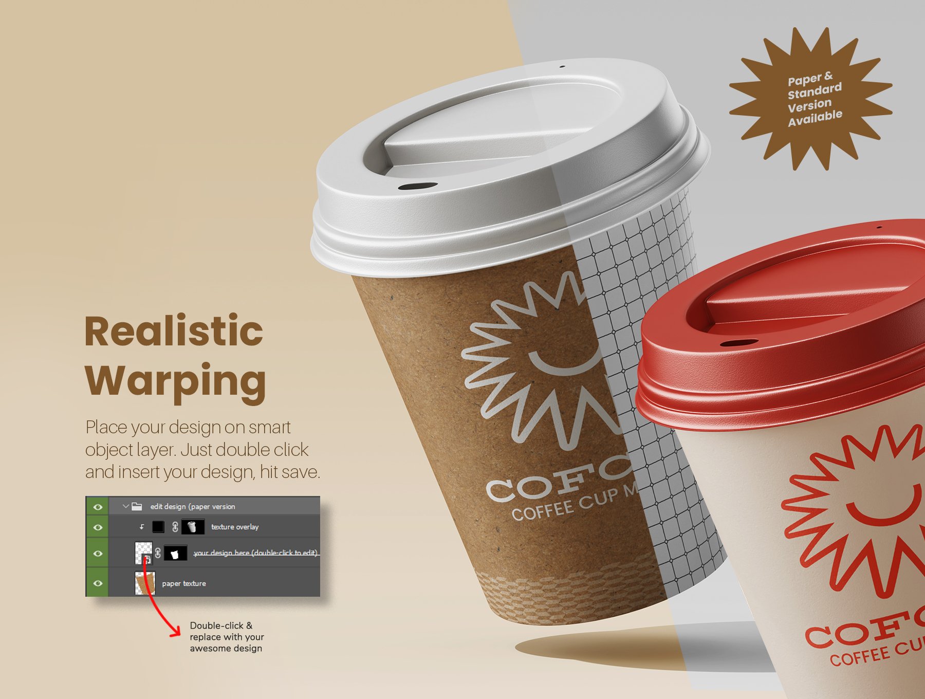 8款逼真纸咖啡纸杯塑料杯饮料杯PSD样机模型 Paper Drink Coffee Cup PSD Mockup Set_img_1