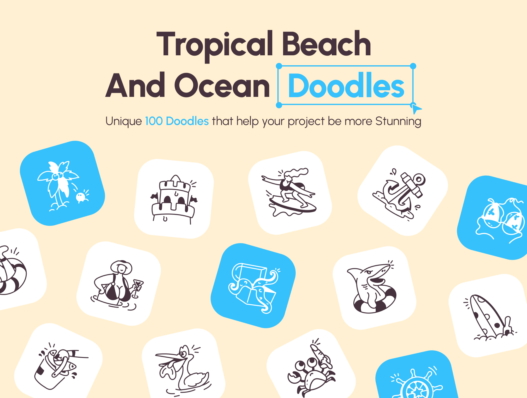 100+热带海滩夏日海洋风情类植物沙滩阳光等手绘风格素材Tropical Beach and Ocean_img_1