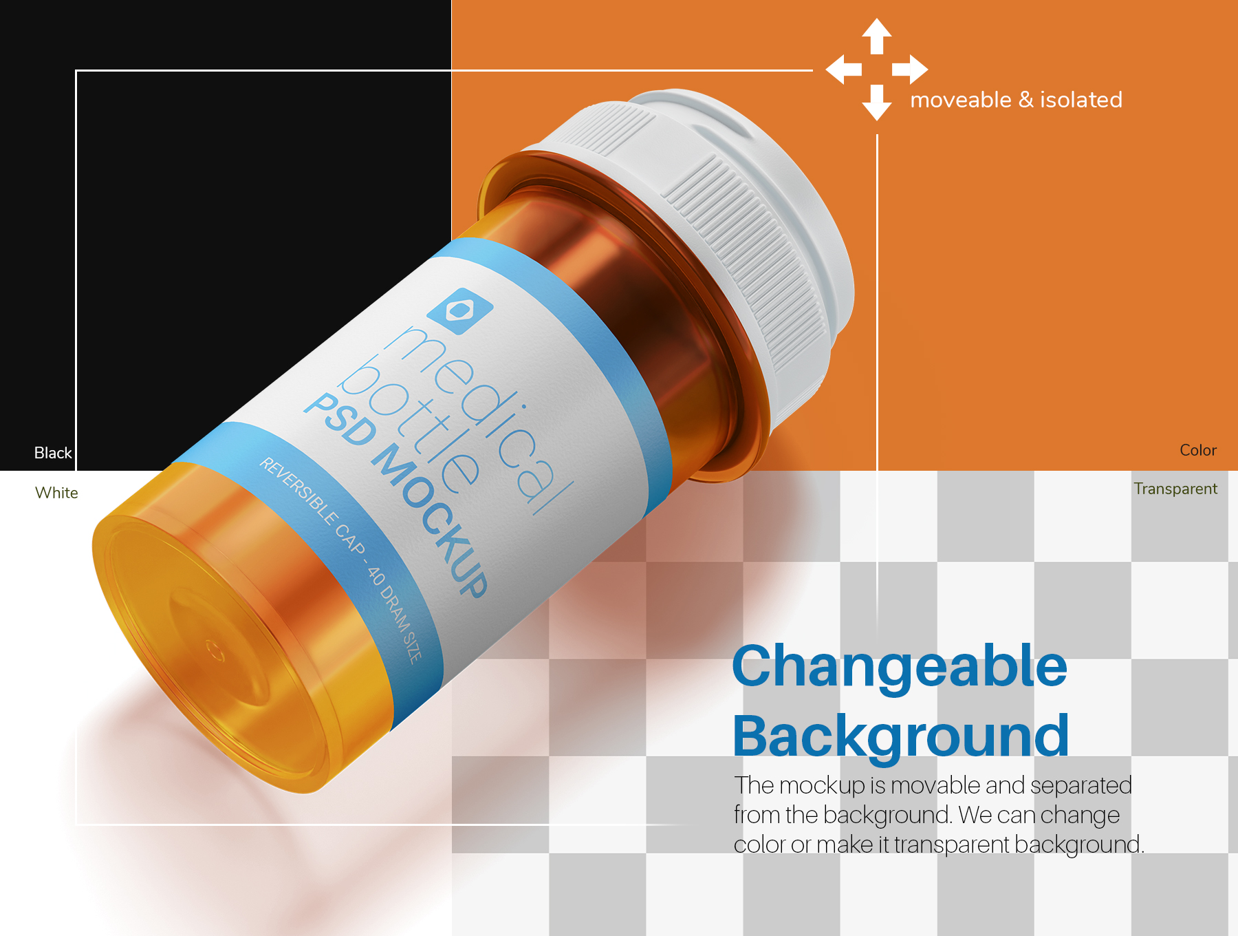 7个不同视角悬浮逼真塑料药品糖果瓶样机模型 Medicine Bottle with Reversible Cap PSD Mockup Set_7t5dVK