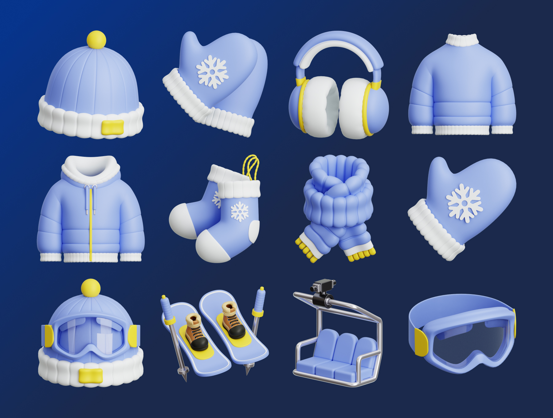 50款冬季主题雪地雪服帽子火炉等3D插画包 Winter Season 3D Illustration Pack_YbwQHa