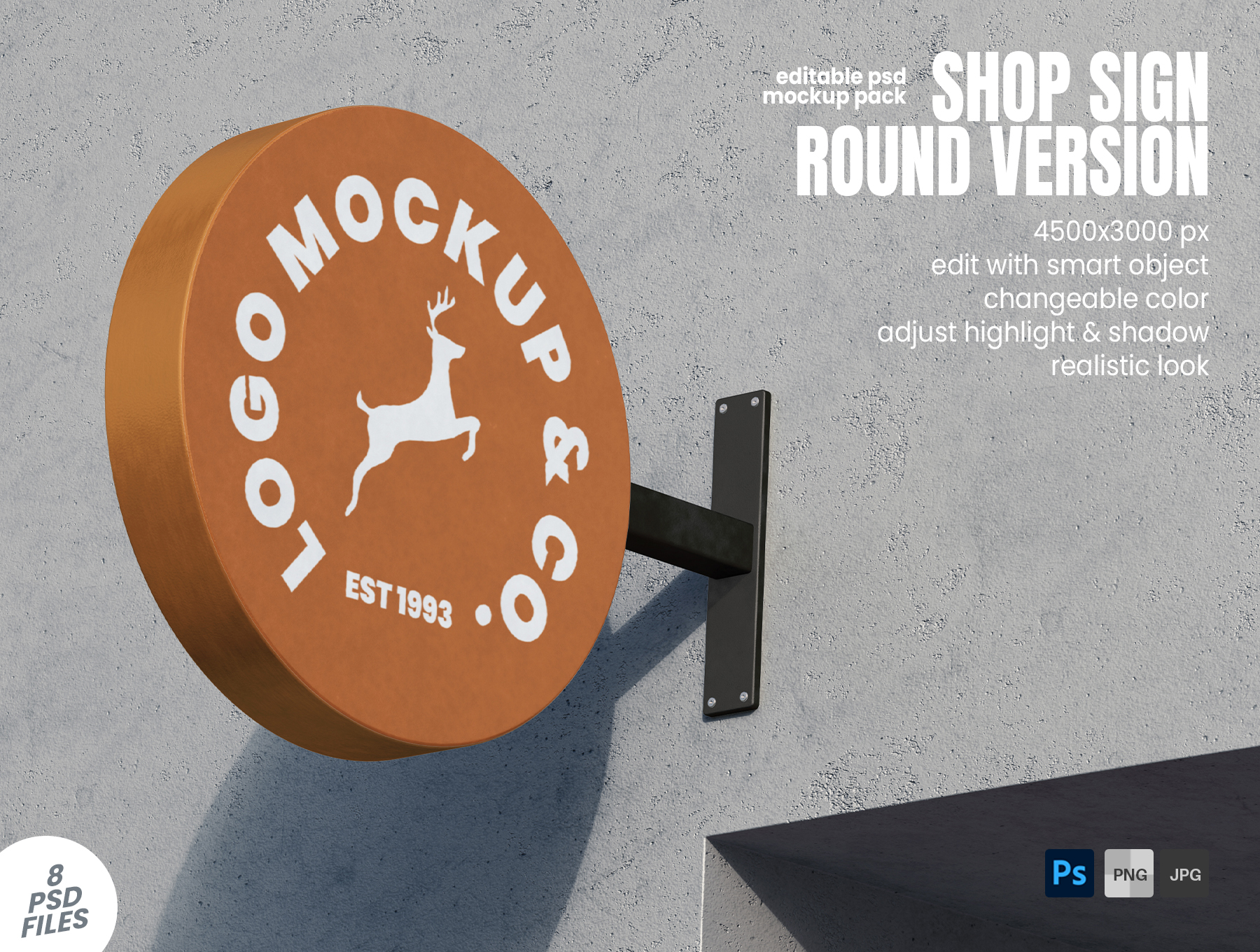 8款水泥墙面圆形商铺招牌LOGO门牌头牌PSD模型 Storefront Round Shop Signage PSD Mockup Set_img_1