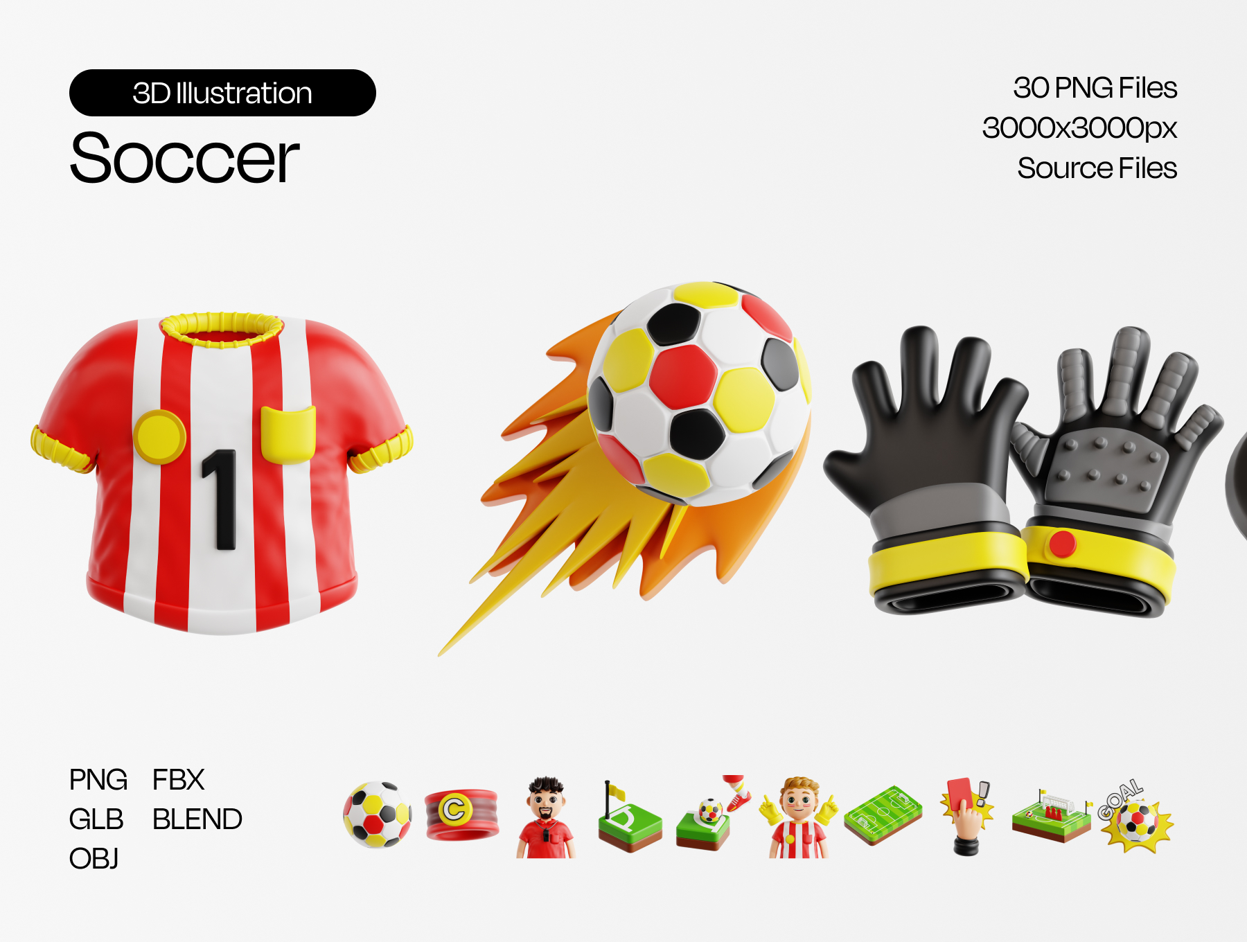 30个精美足球运动主题3D图标 Soccer Sport 3D Illustration_Qfbd7s