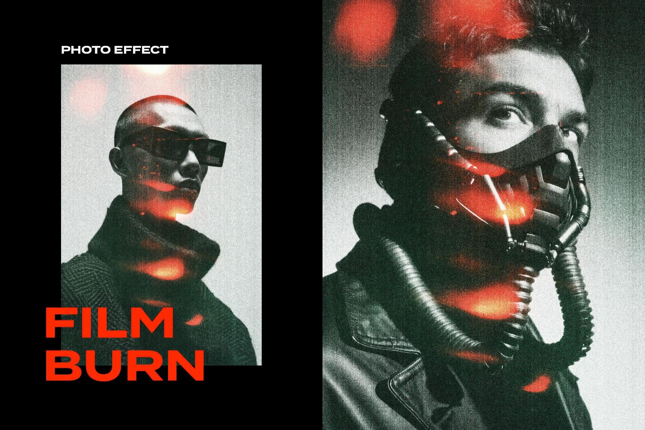 复古电影胶片颗粒模拟燃烧漏光做旧照片效果 Film Burn Leak Photo Effect_5JHRrW