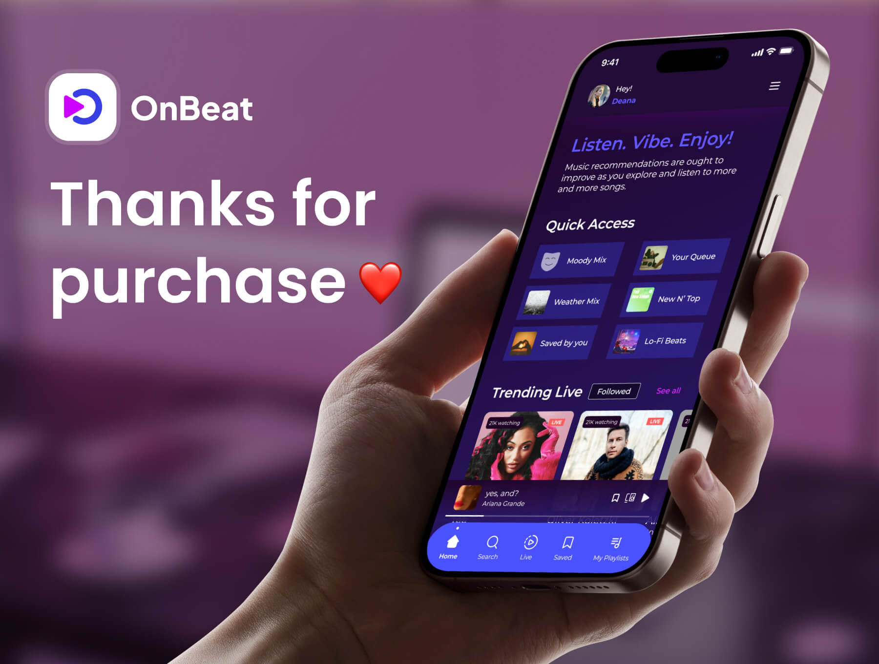 30+屏音乐流媒体直播播客应用界面模板  OnBeat - Music Listening & Streaming App_BCFe7A