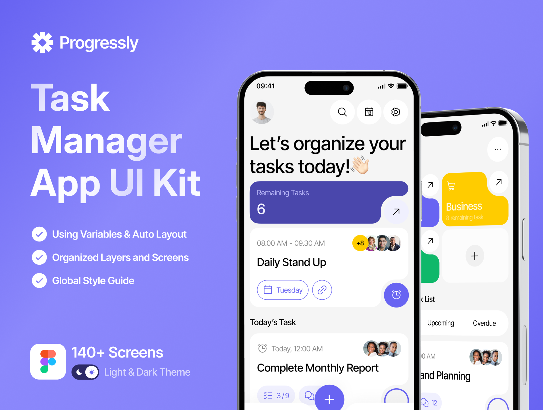 140+屏简洁任务管理项目管理团队协作办公应用程序UI套件 Progressly - Task Manager App_gWtU1f