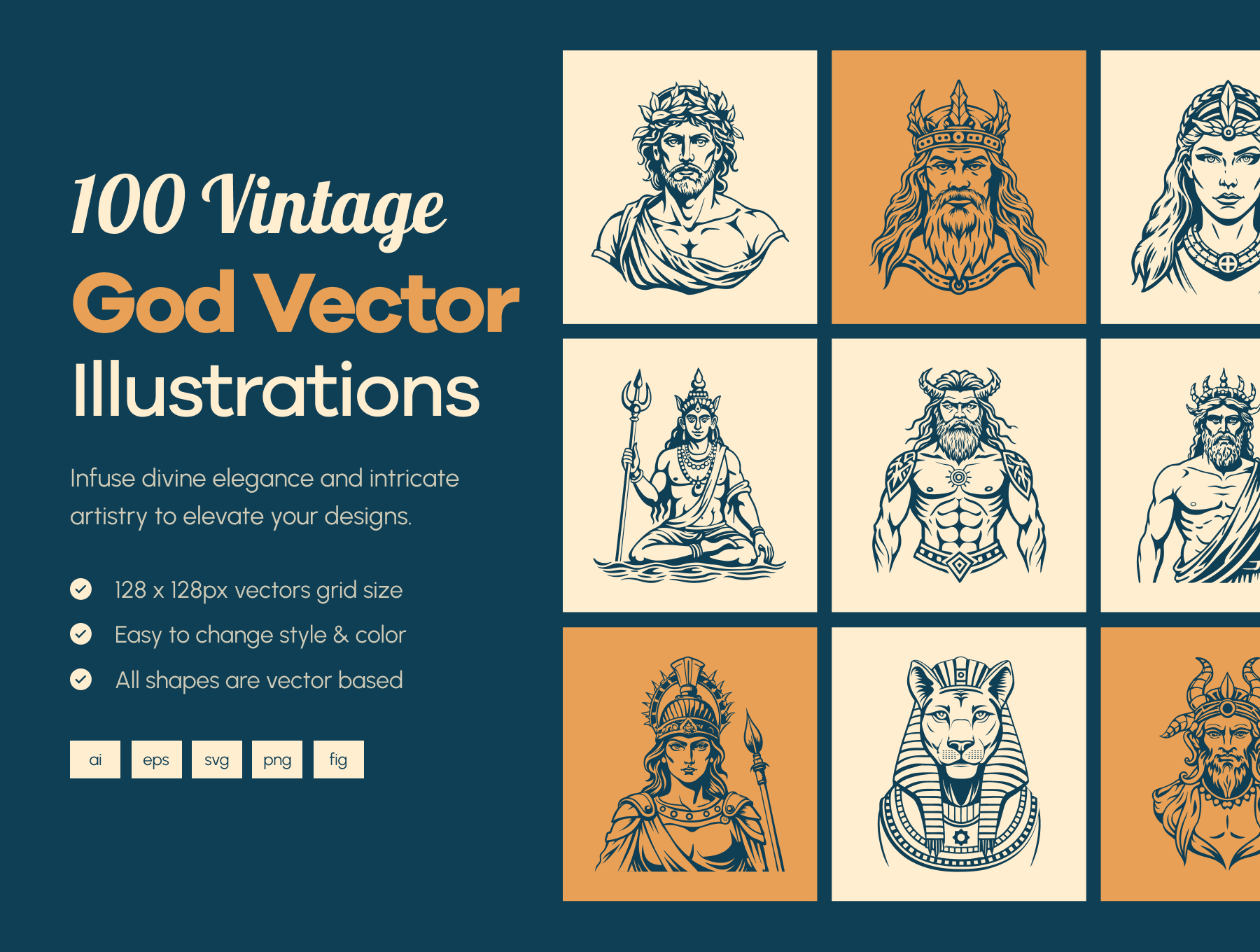 多款复古典雅欧美神明天神印度宗教佛教人物矢量插图 Vintage God Vector Illustration_rnJ2jP