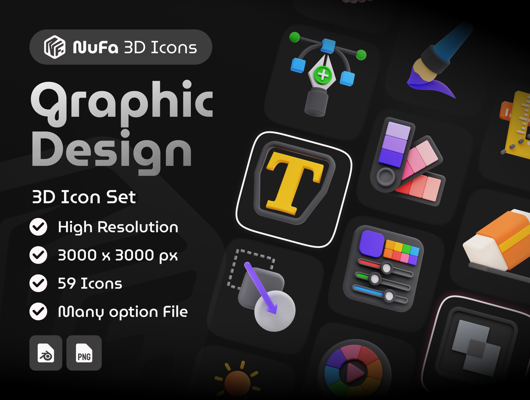 59个精美文件系统应用程序UI/UX 3D图标素材 Graphic Design 3D Icon Set_xSQpvc