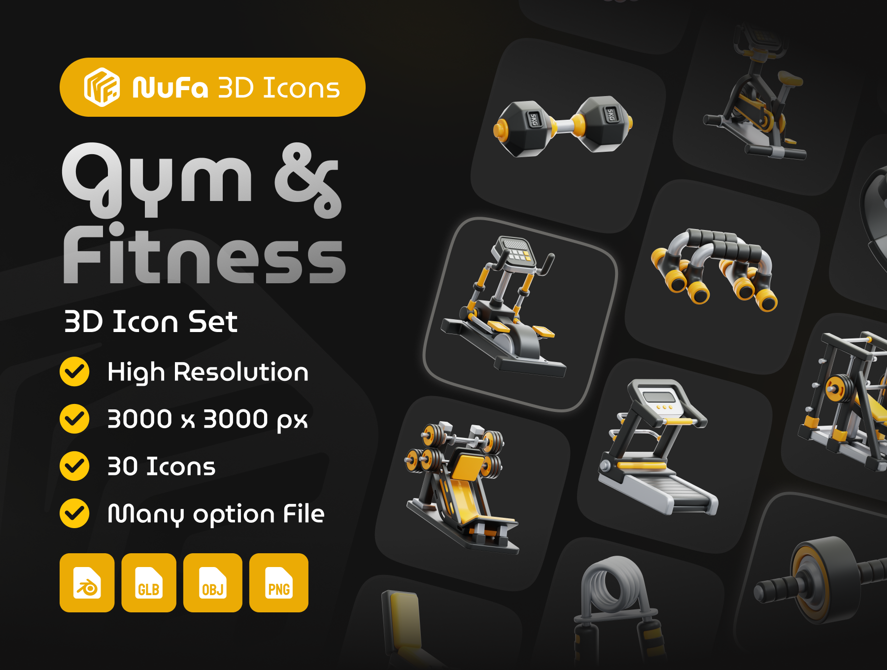 30个健身房健身器械3D图标 Gym & Fitness 3D Icon Set_img_1