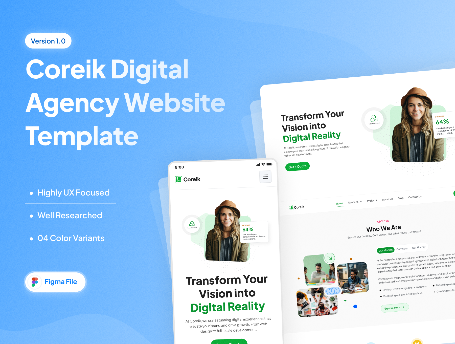 创意简约响应式营销代理数字服务公司官网WEB界面模板 Coreik Digital Agency Website Template_img_1