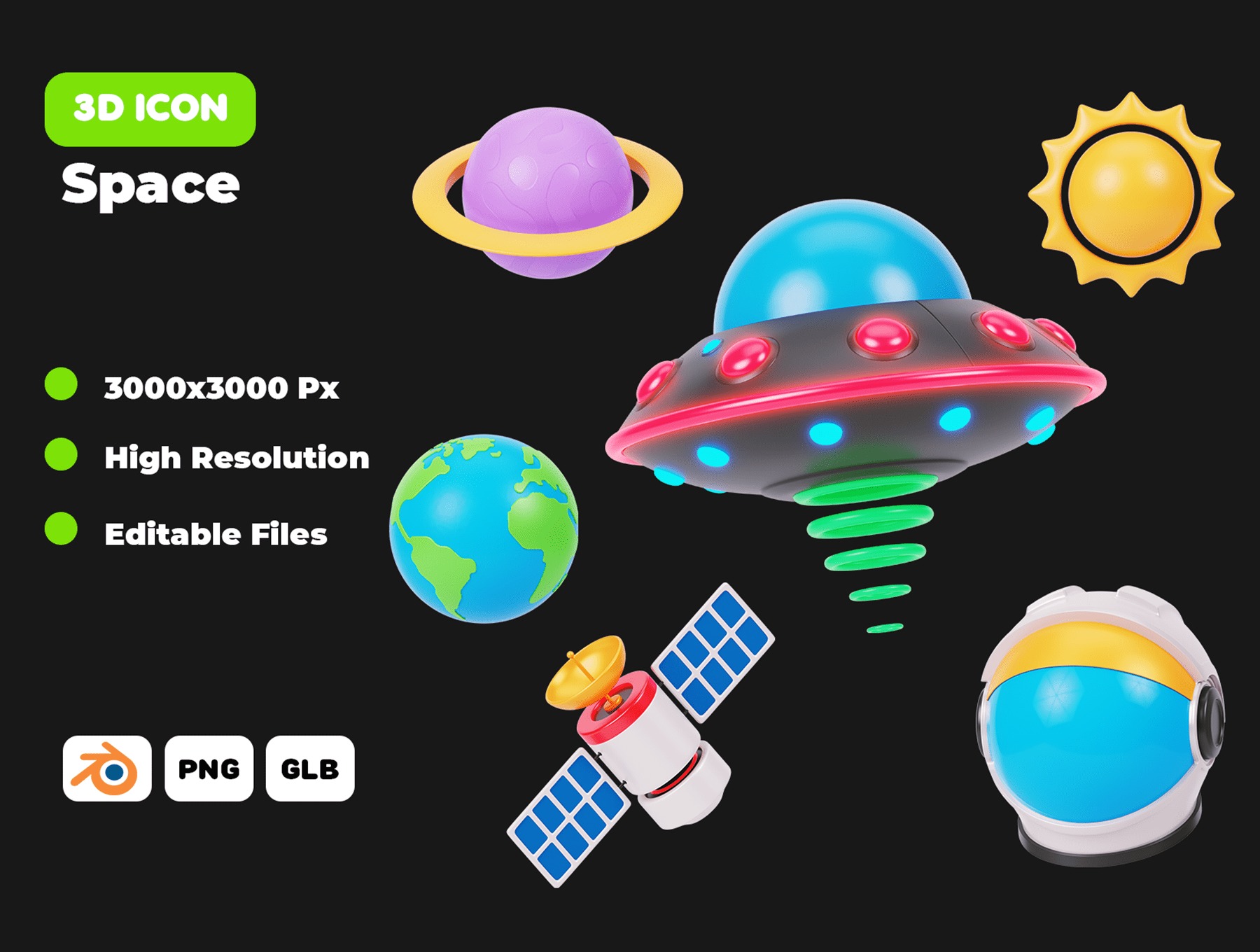 16款太空宇宙飞船火箭宇航员航天航空系列3D图标 Space 3D Icons_YcxSvA