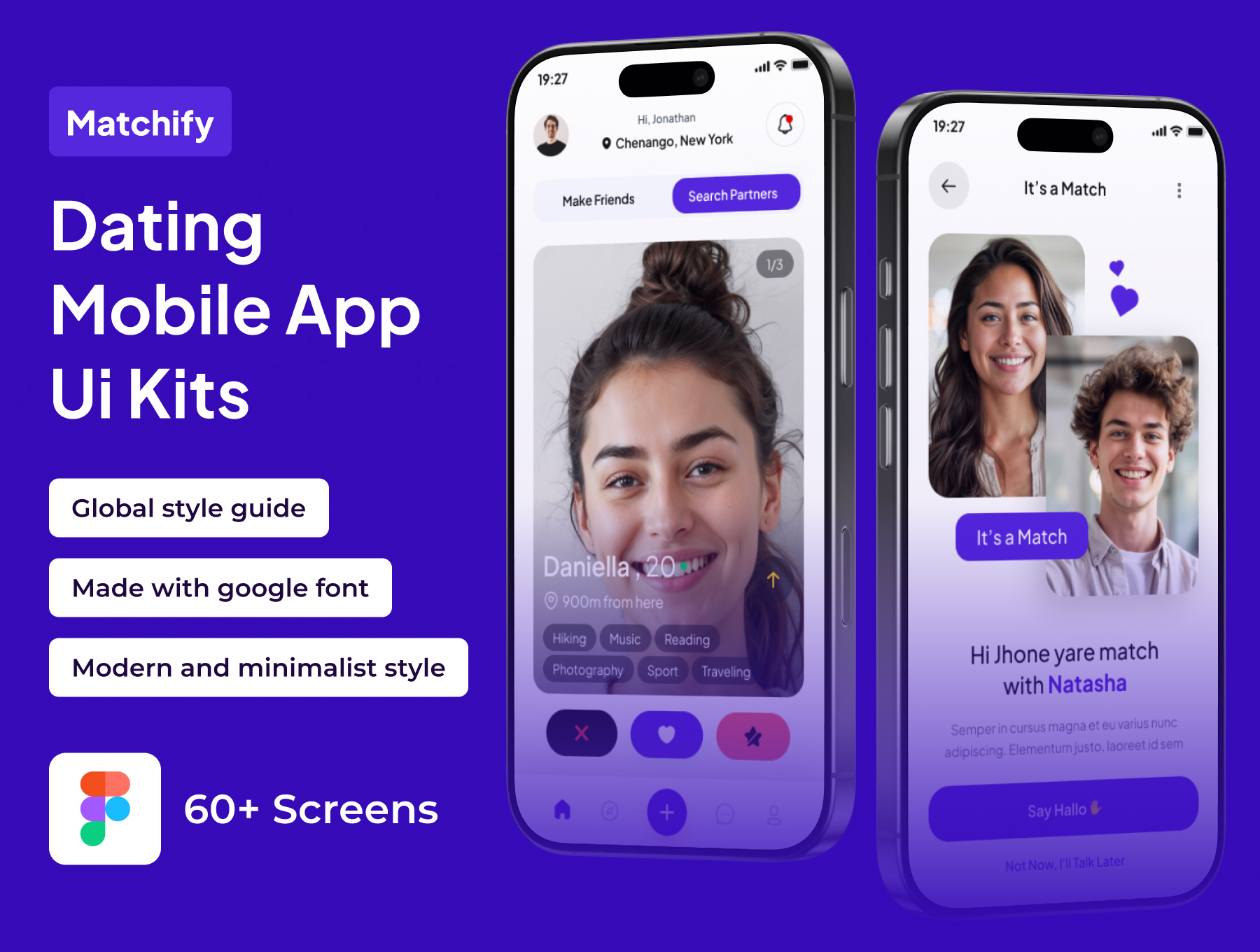 60+屏高级约会匹配交友聊天互动应用UI套件 Matchify  - Dating Premium UI KIts App_img_1